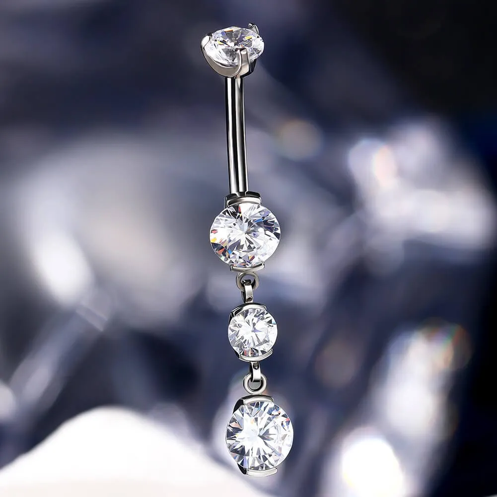 14G 10-16mm Titanium Internally Threaded Dangle CZ Gems Belly Button Ring