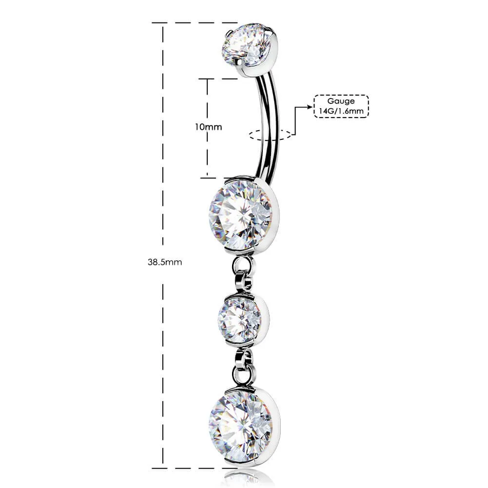 14G 10-16mm Titanium Internally Threaded Dangle CZ Gems Belly Button Ring