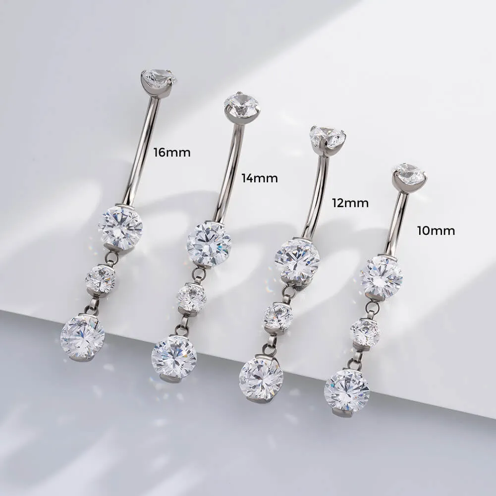 14G 10-16mm Titanium Internally Threaded Dangle CZ Gems Belly Button Ring