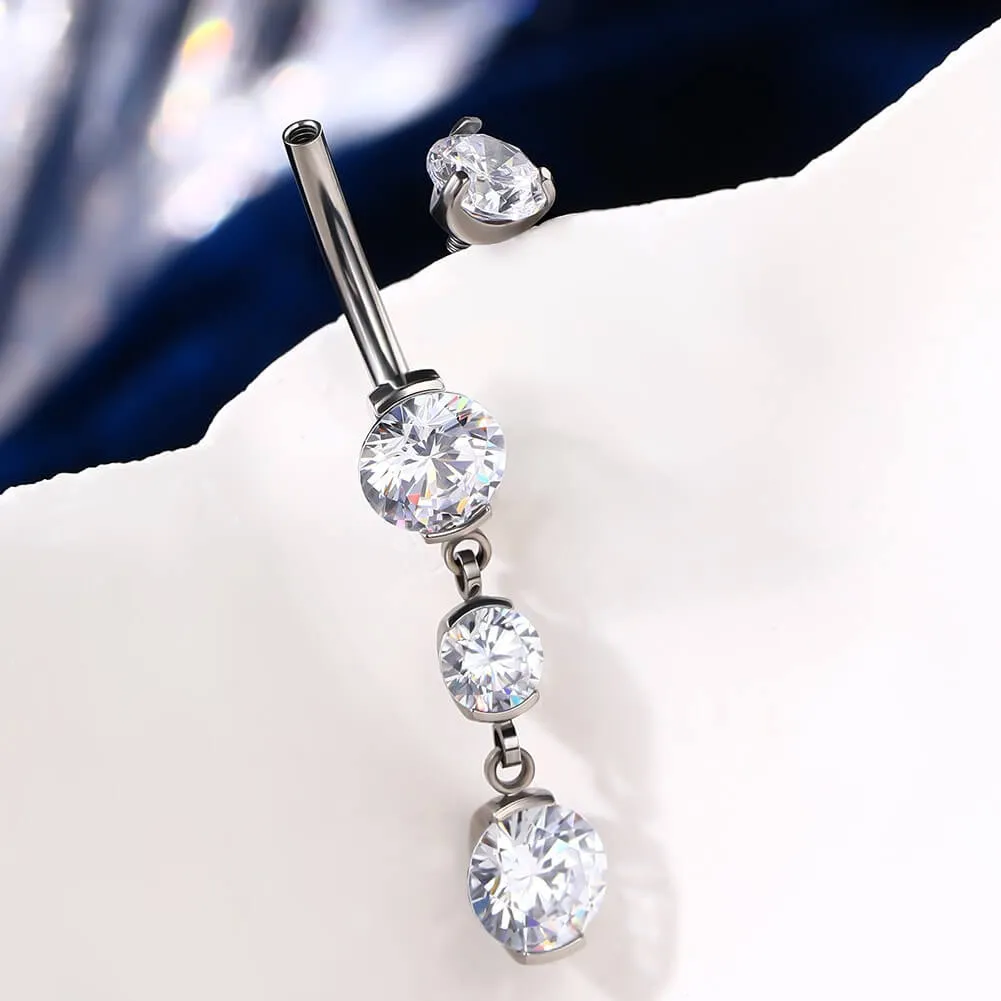 14G 10-16mm Titanium Internally Threaded Dangle CZ Gems Belly Button Ring