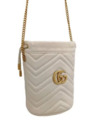 575163 White leather GG Marmont mini bucket cross bag