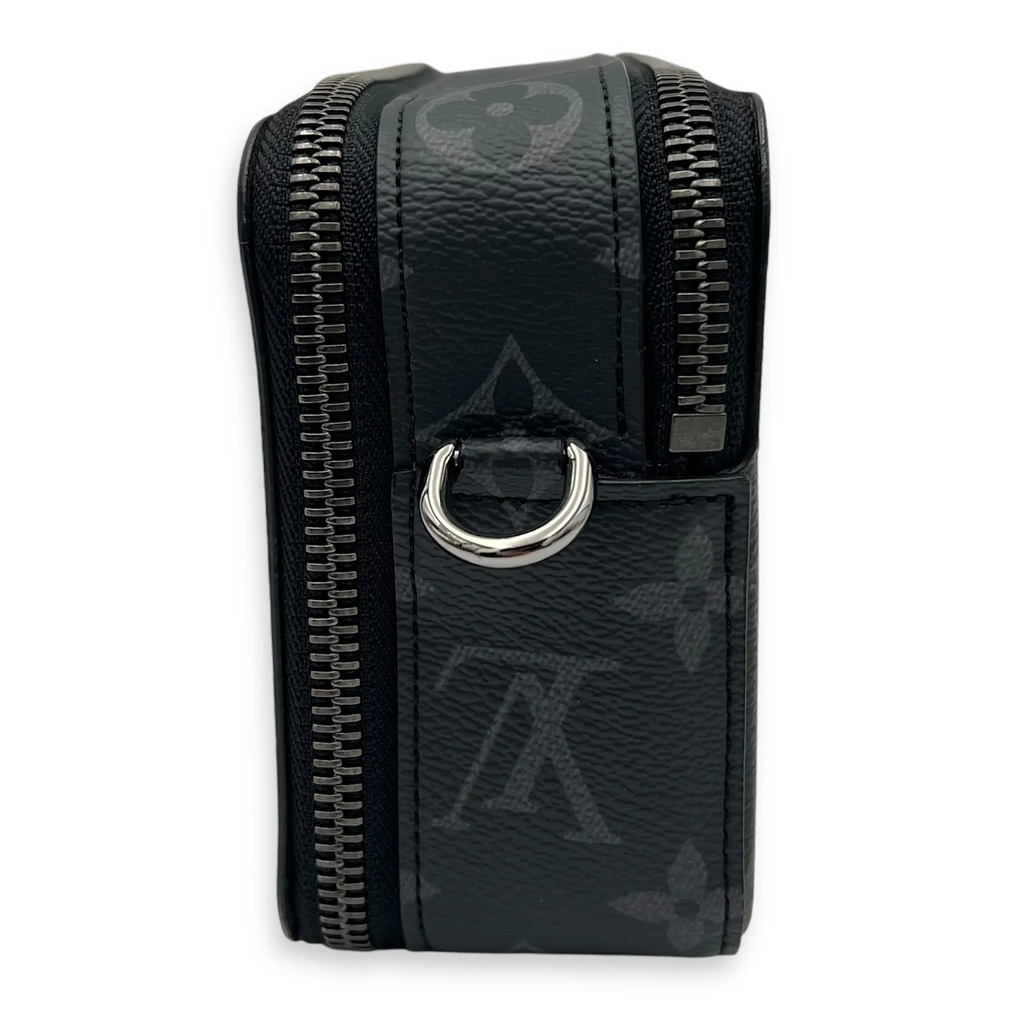 Alpha Wearable Wallet Grey Crossbody Bag in Monogram Coated Canvas, Silver hardware