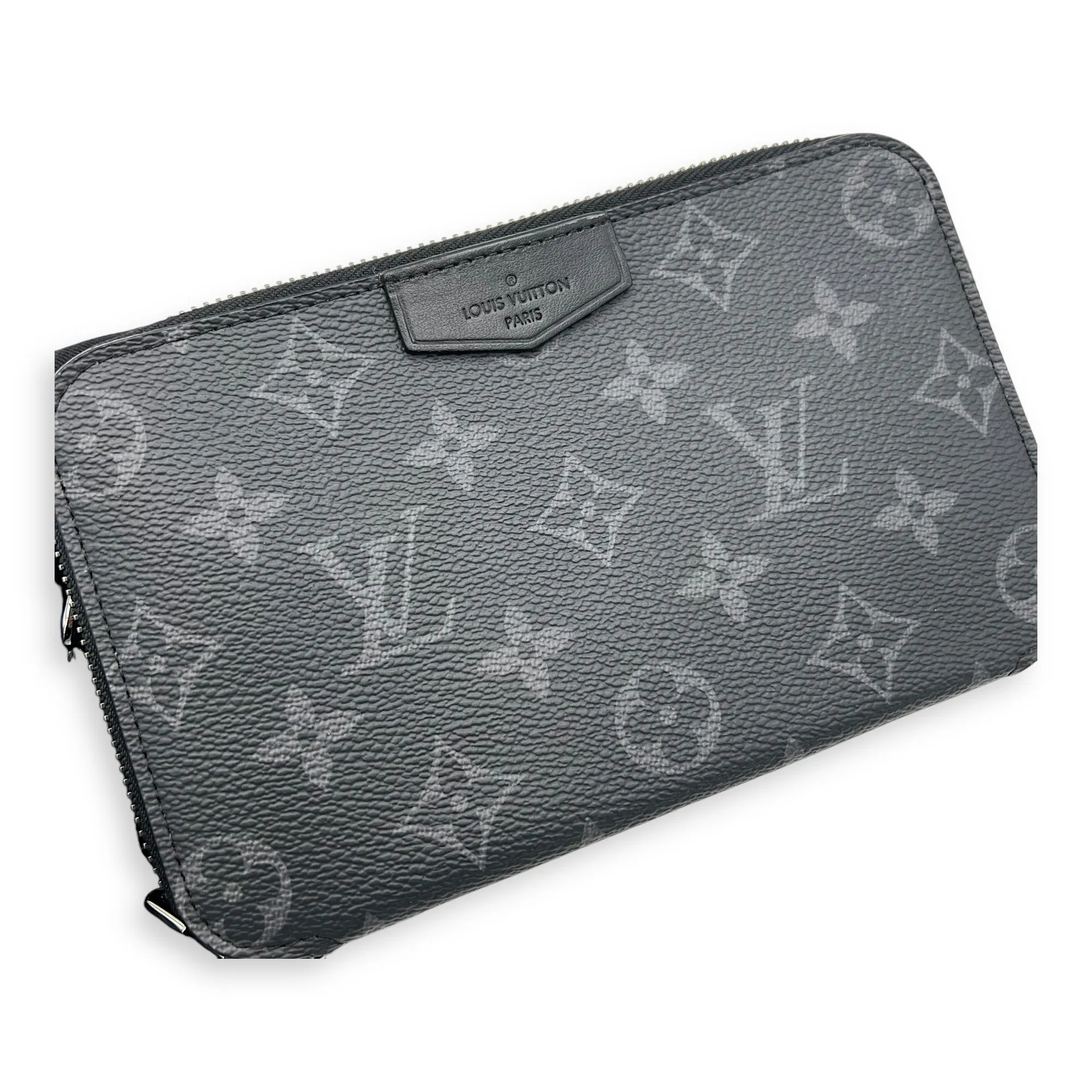 Alpha Wearable Wallet Grey Crossbody Bag in Monogram Coated Canvas, Silver hardware