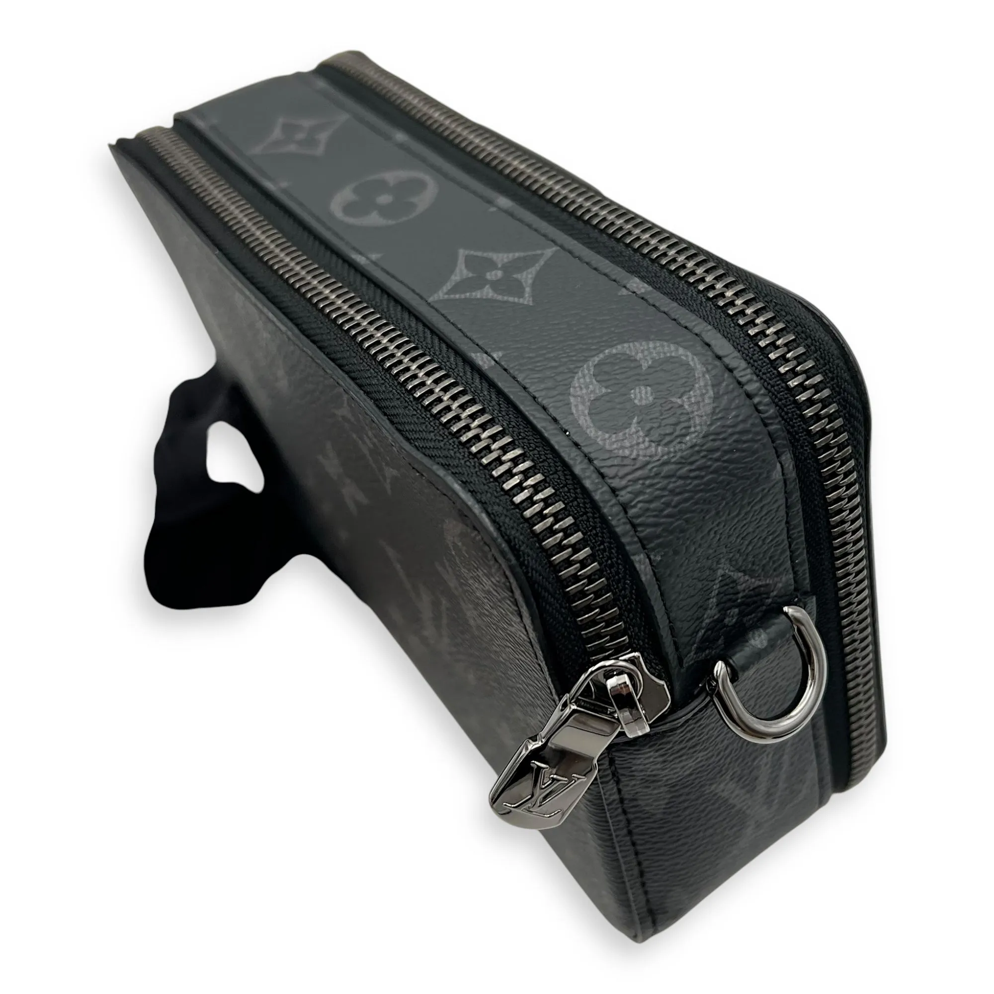 Alpha Wearable Wallet Grey Crossbody Bag in Monogram Coated Canvas, Silver hardware