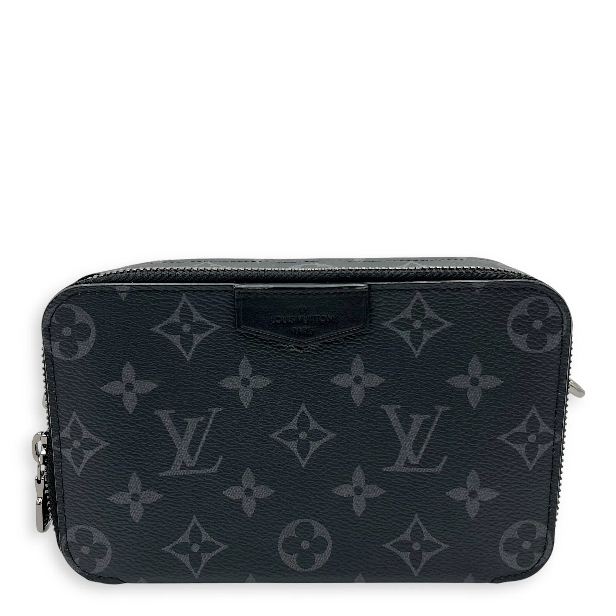 Alpha Wearable Wallet Grey Crossbody Bag in Monogram Coated Canvas, Silver hardware