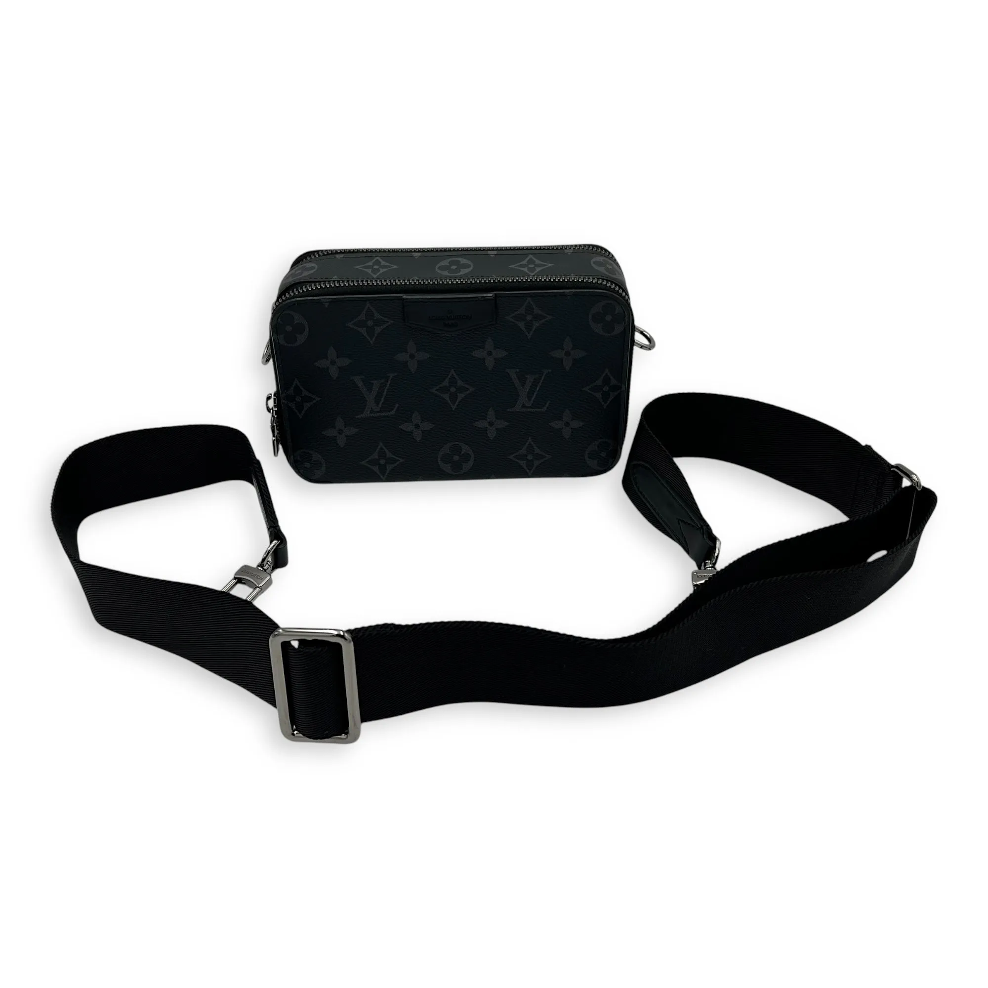 Alpha Wearable Wallet Grey Crossbody Bag in Monogram Coated Canvas, Silver hardware