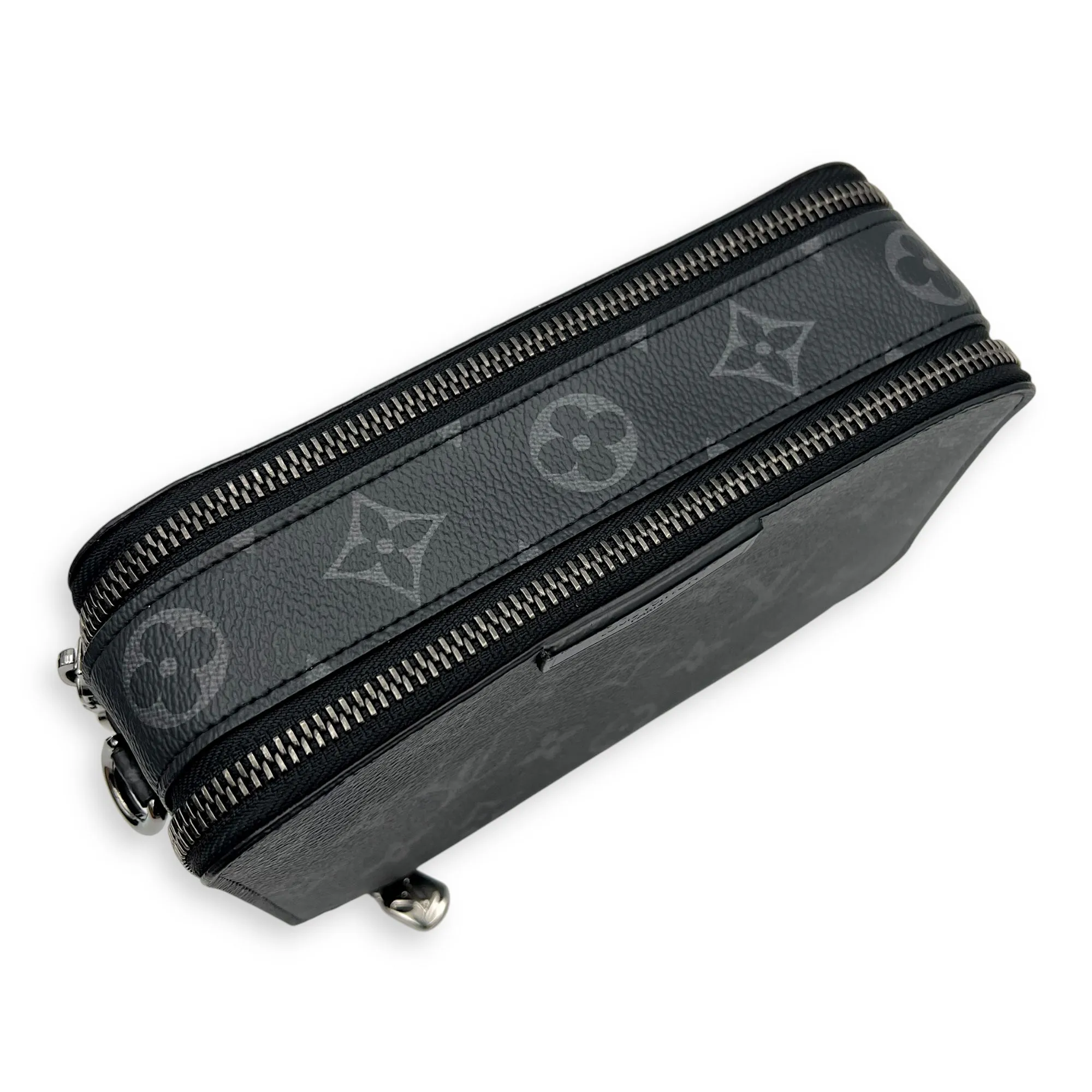 Alpha Wearable Wallet Grey Crossbody Bag in Monogram Coated Canvas, Silver hardware