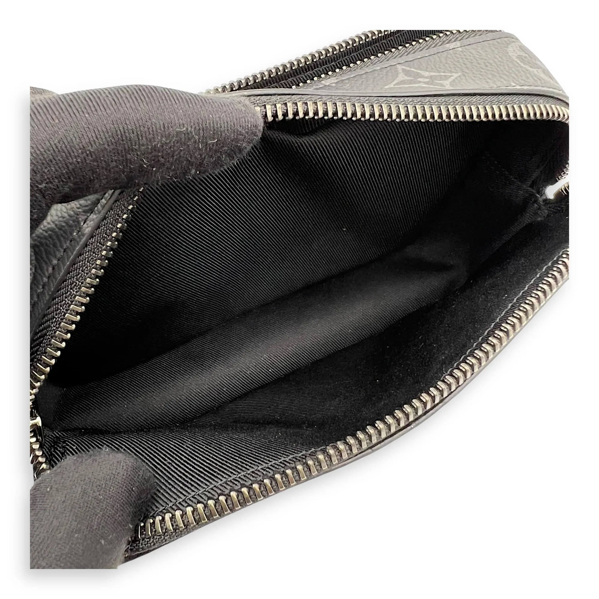 Alpha Wearable Wallet Grey Crossbody Bag in Monogram Coated Canvas, Silver hardware
