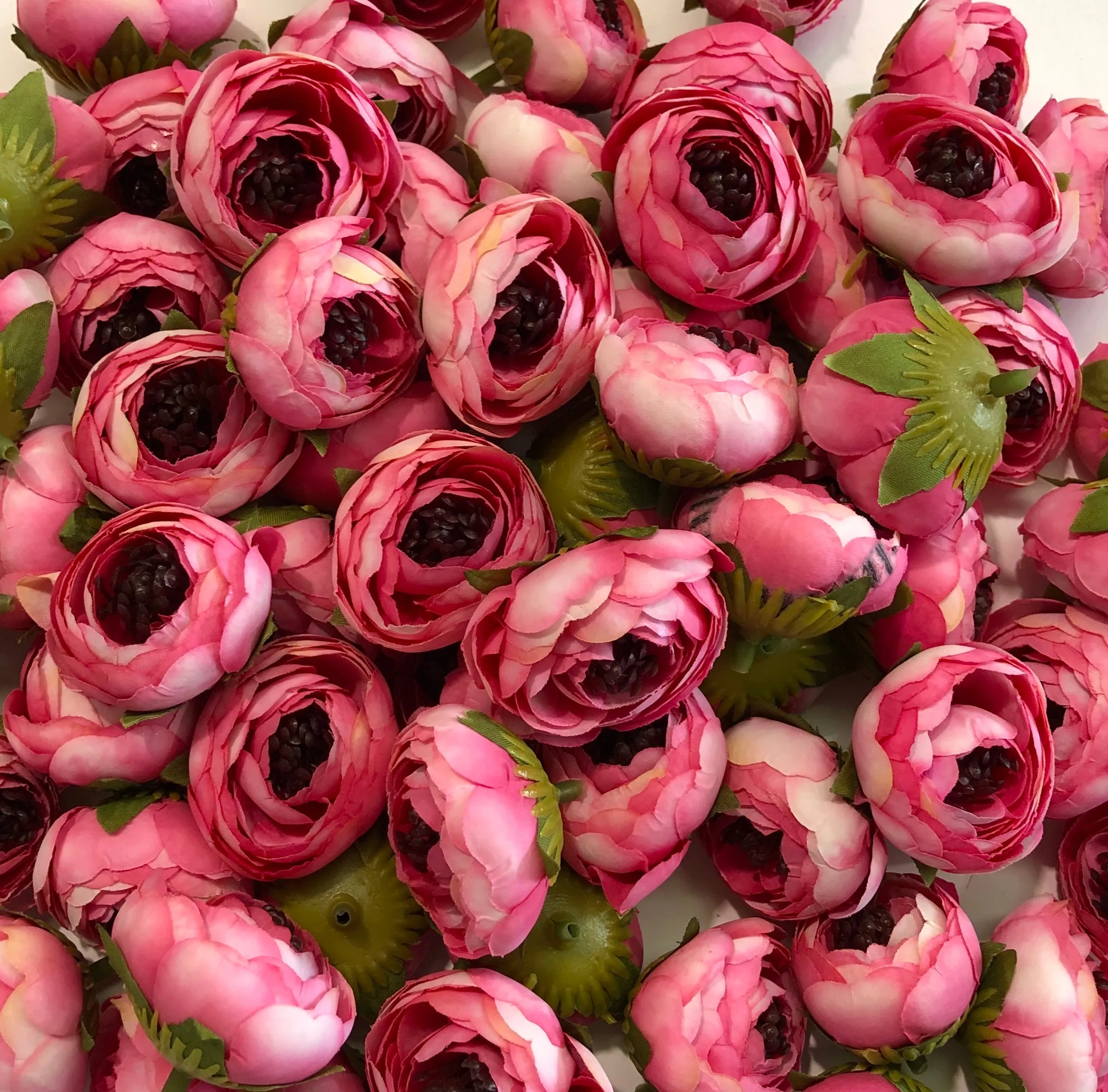 Artificial Silk Flower Heads - Ombre Hot Pink Peony Style 97 - 5 Pack