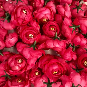 Artificial Silk Flower Heads - Vibrant Hot Pink Style 96 - 5 Pack