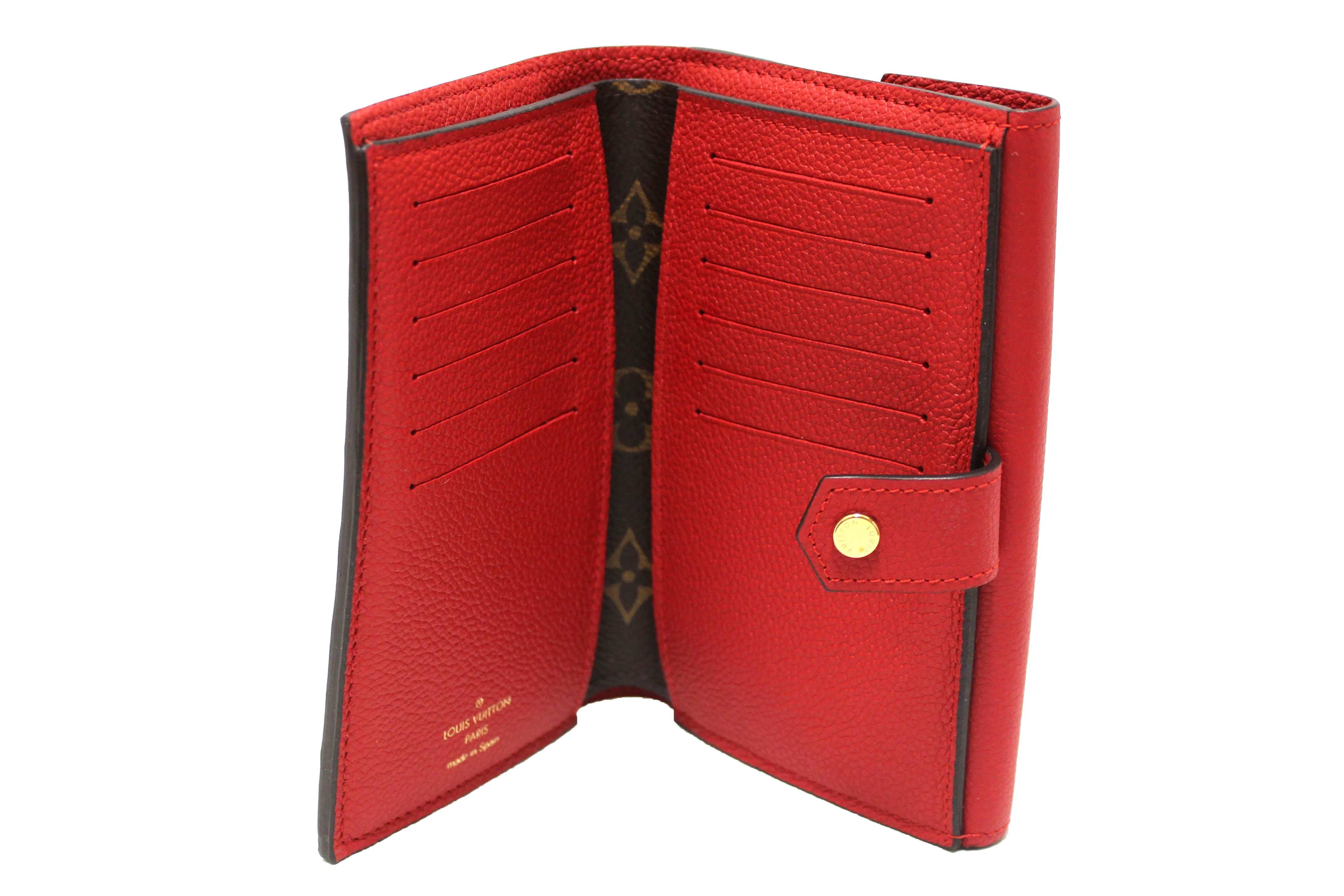 Authentic Louis Vuitton Classic Monogram and Red Calfskin Leather Pallas Compact Wallet