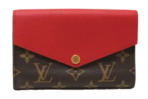 Authentic Louis Vuitton Classic Monogram and Red Calfskin Leather Pallas Compact Wallet
