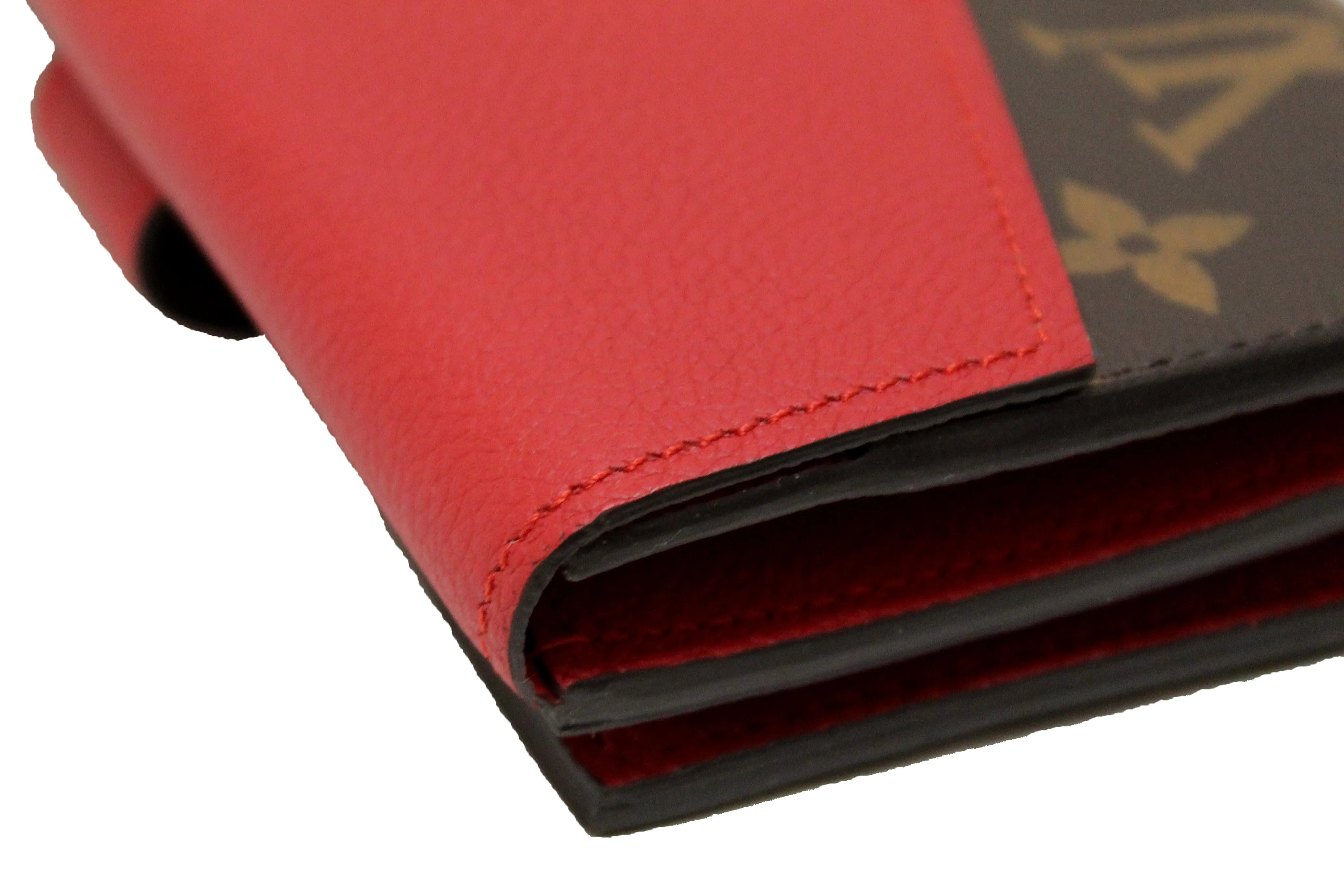 Authentic Louis Vuitton Classic Monogram and Red Calfskin Leather Pallas Compact Wallet