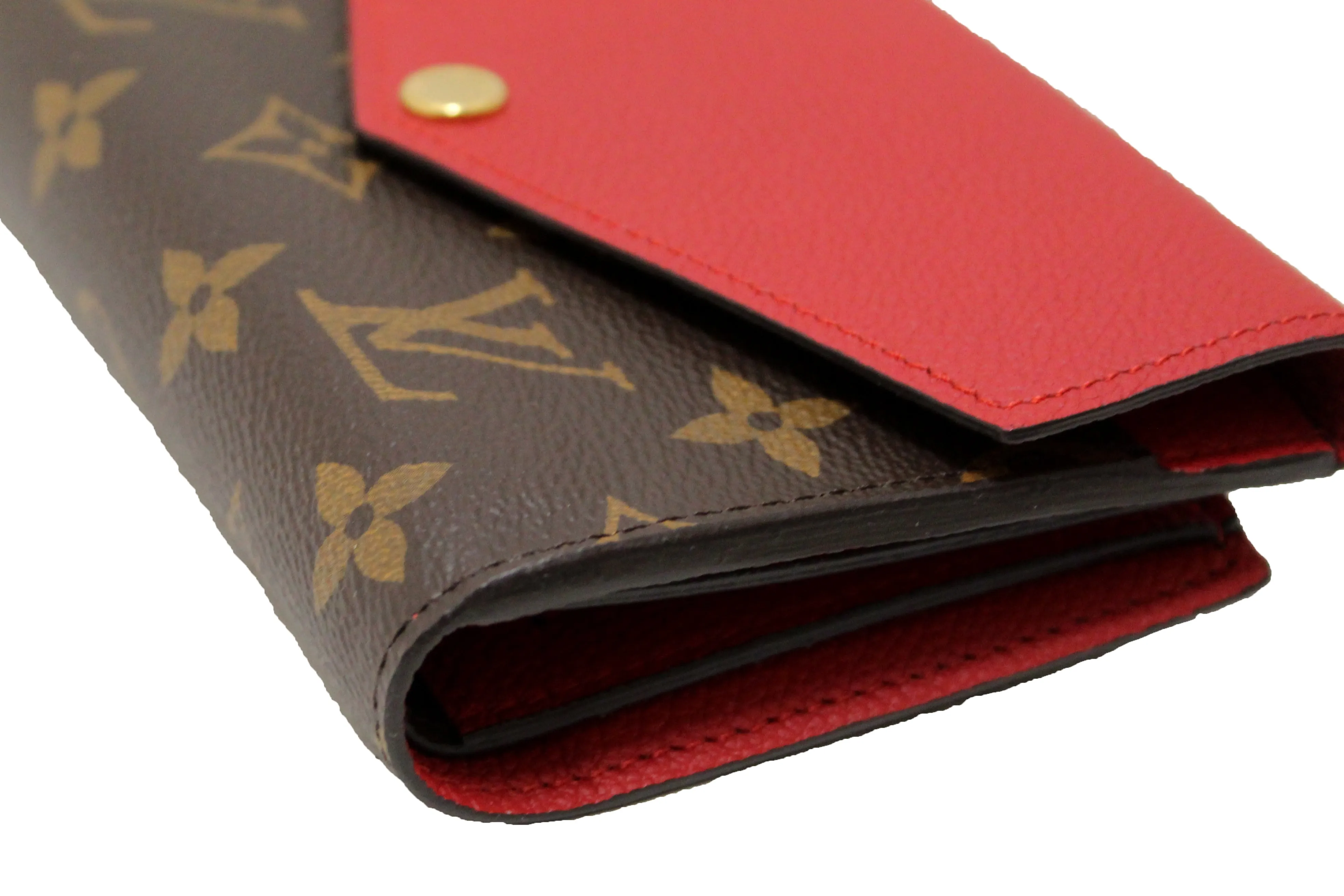 Authentic Louis Vuitton Classic Monogram and Red Calfskin Leather Pallas Compact Wallet