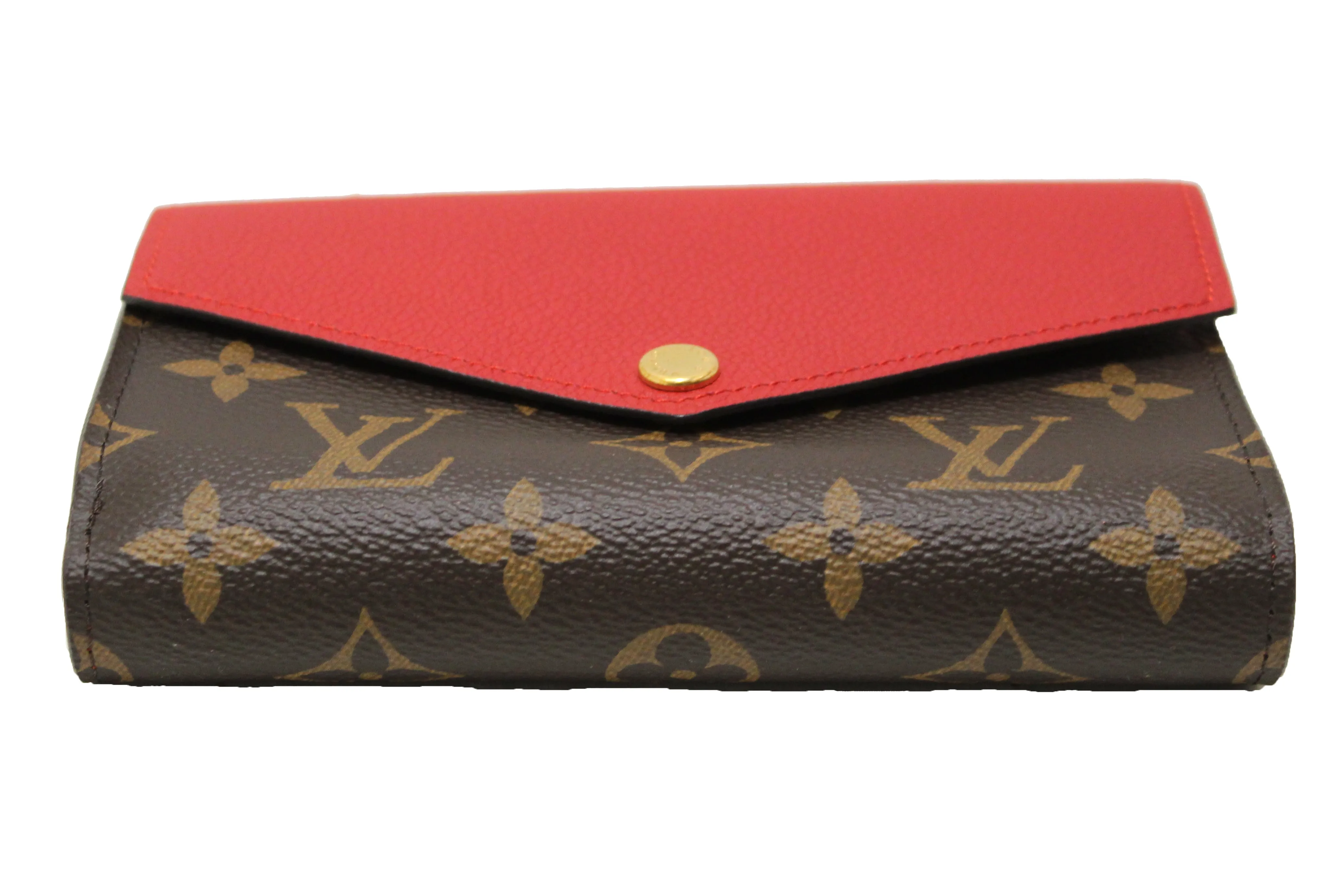 Authentic Louis Vuitton Classic Monogram and Red Calfskin Leather Pallas Compact Wallet