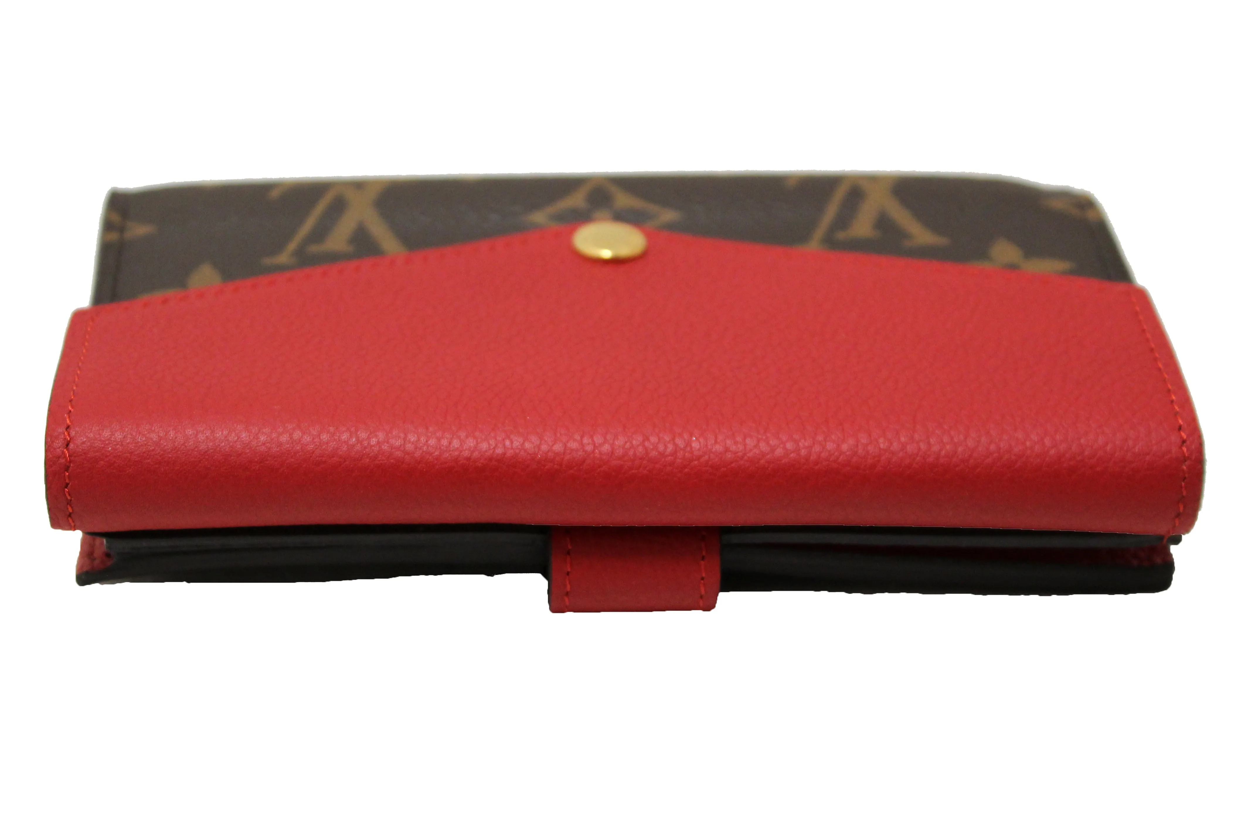 Authentic Louis Vuitton Classic Monogram and Red Calfskin Leather Pallas Compact Wallet