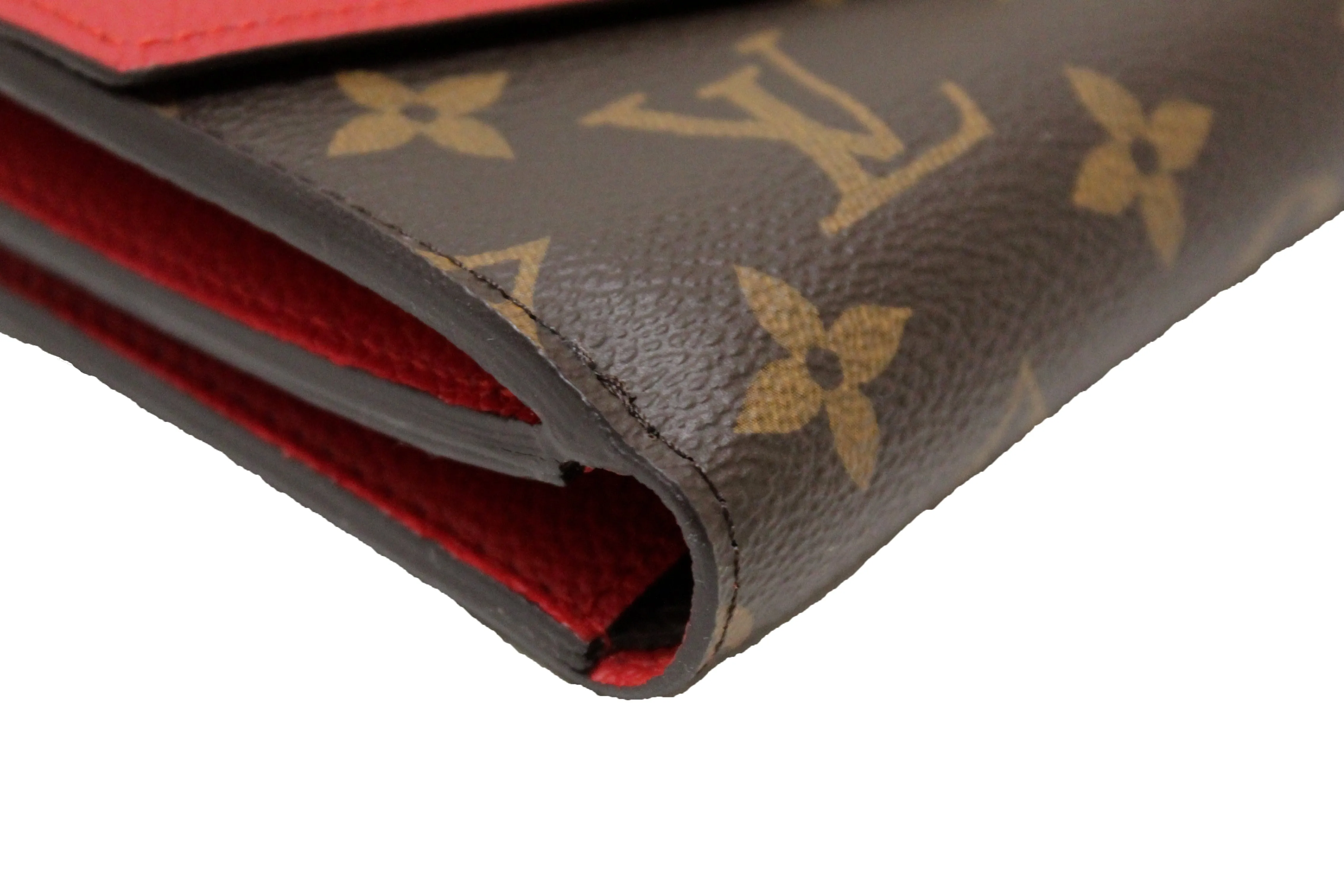 Authentic Louis Vuitton Classic Monogram and Red Calfskin Leather Pallas Compact Wallet