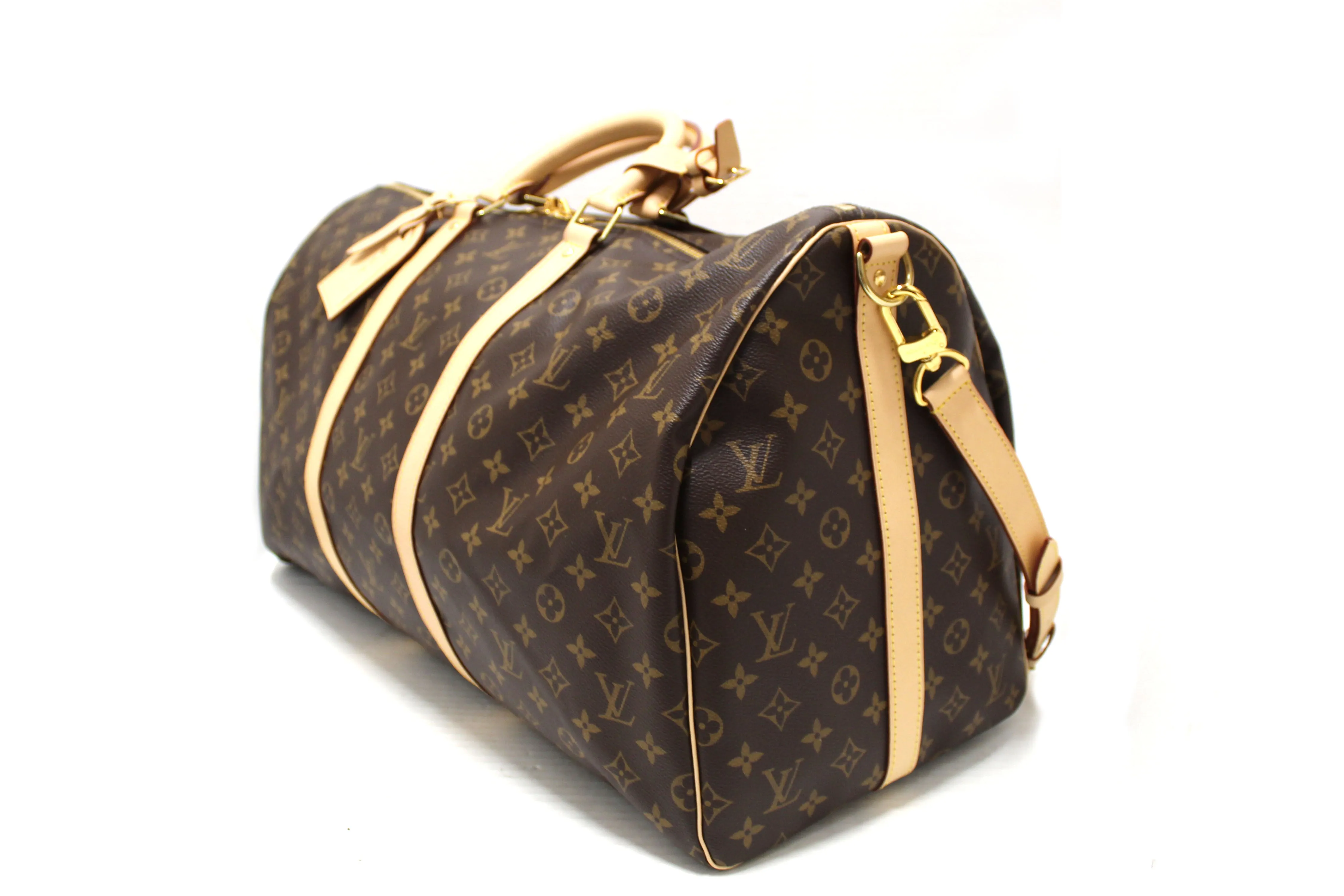 Authentic Louis Vuitton Classic Monogram Canvas Keepall Bandoulière 55 Travel Bag