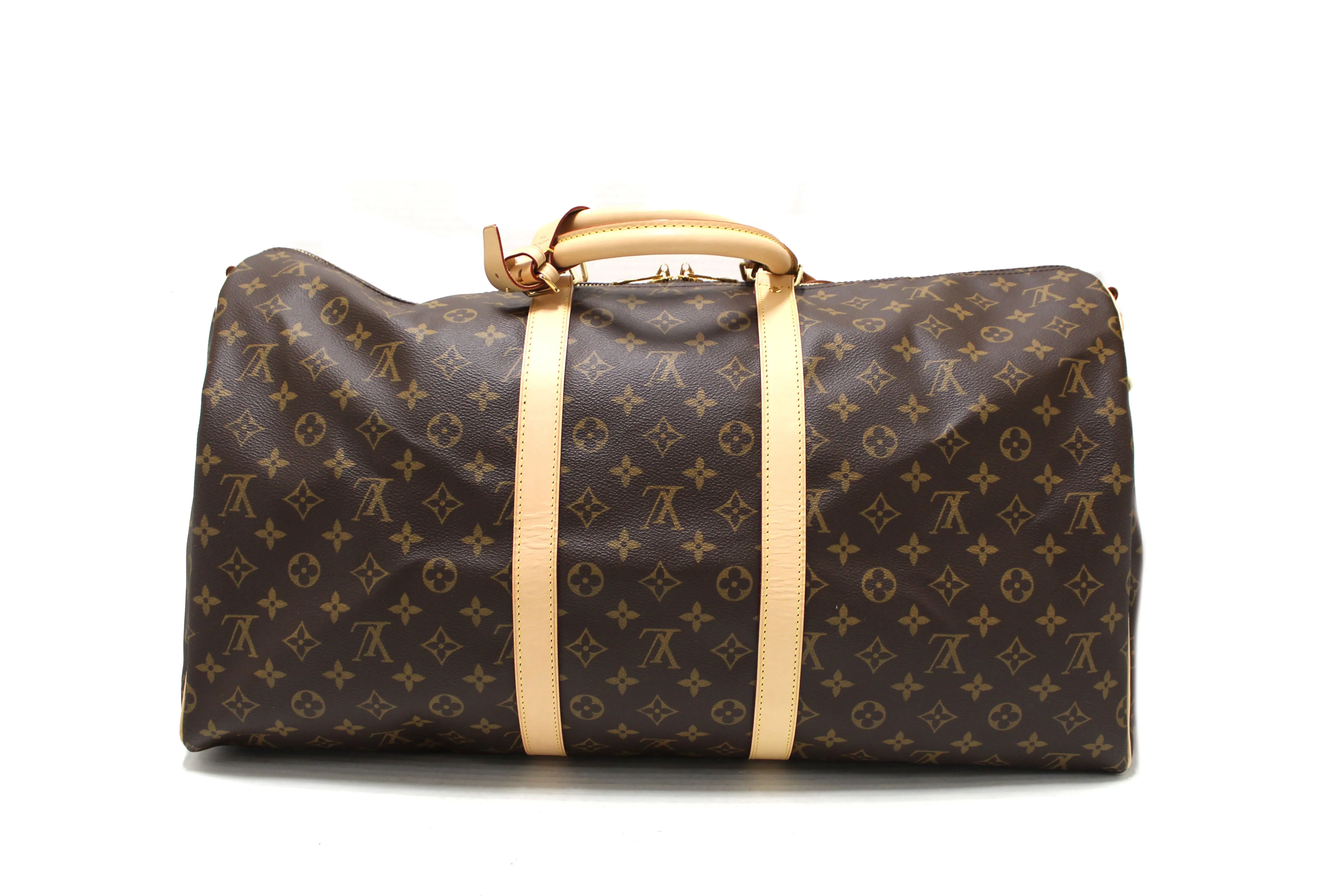 Authentic Louis Vuitton Classic Monogram Canvas Keepall Bandoulière 55 Travel Bag