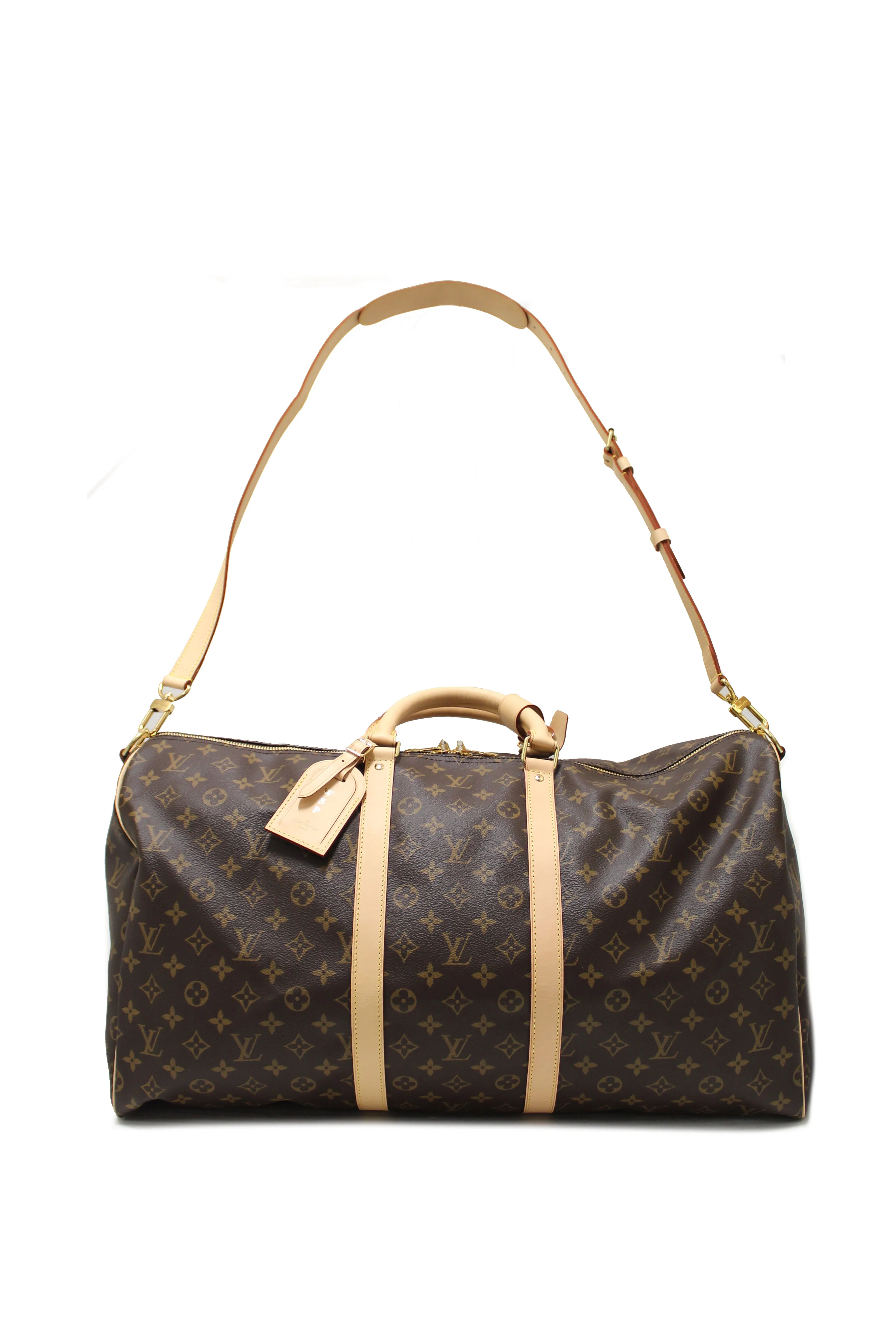Authentic Louis Vuitton Classic Monogram Canvas Keepall Bandoulière 55 Travel Bag