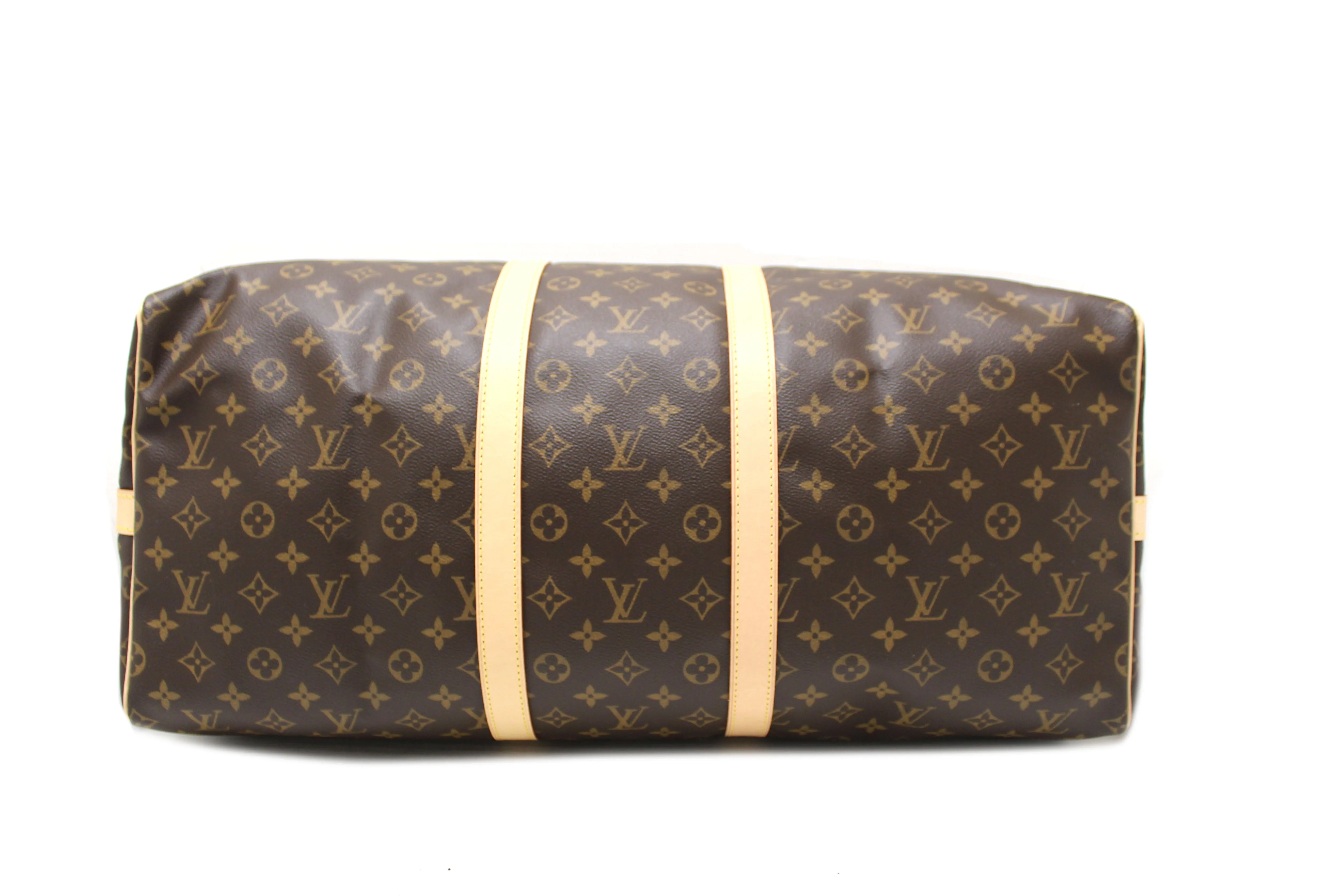 Authentic Louis Vuitton Classic Monogram Canvas Keepall Bandoulière 55 Travel Bag