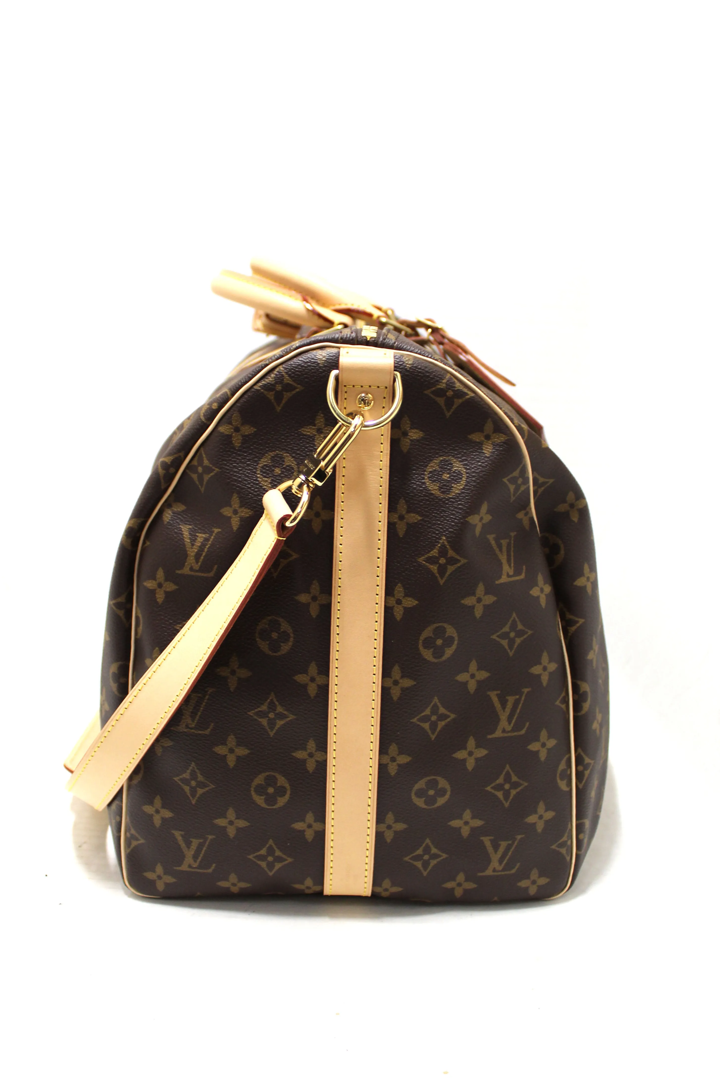 Authentic Louis Vuitton Classic Monogram Canvas Keepall Bandoulière 55 Travel Bag