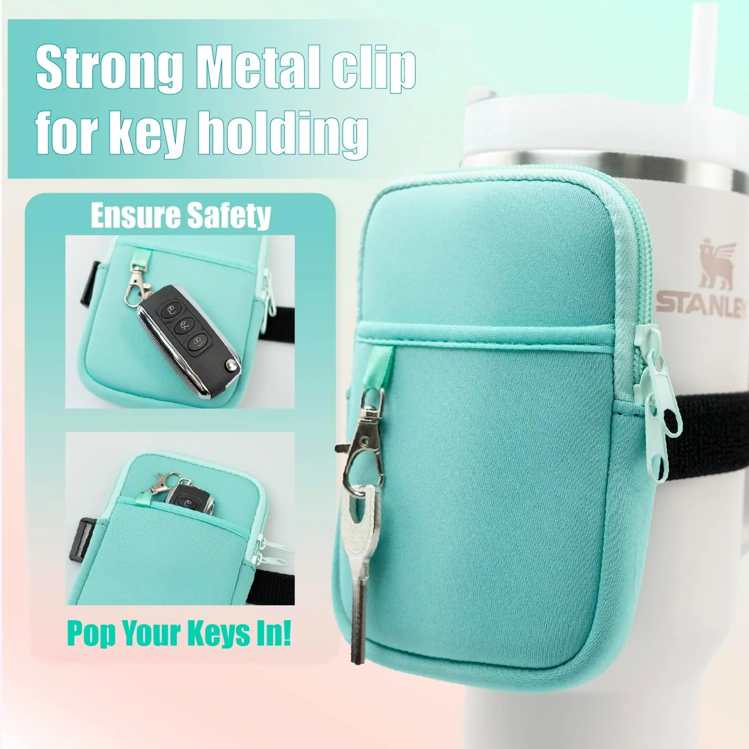 Axolotl Water Bottle Pouch with Key Chain - Stanley Cup Accessories for 30 / 40oz with Handle - Stanley Tumbler