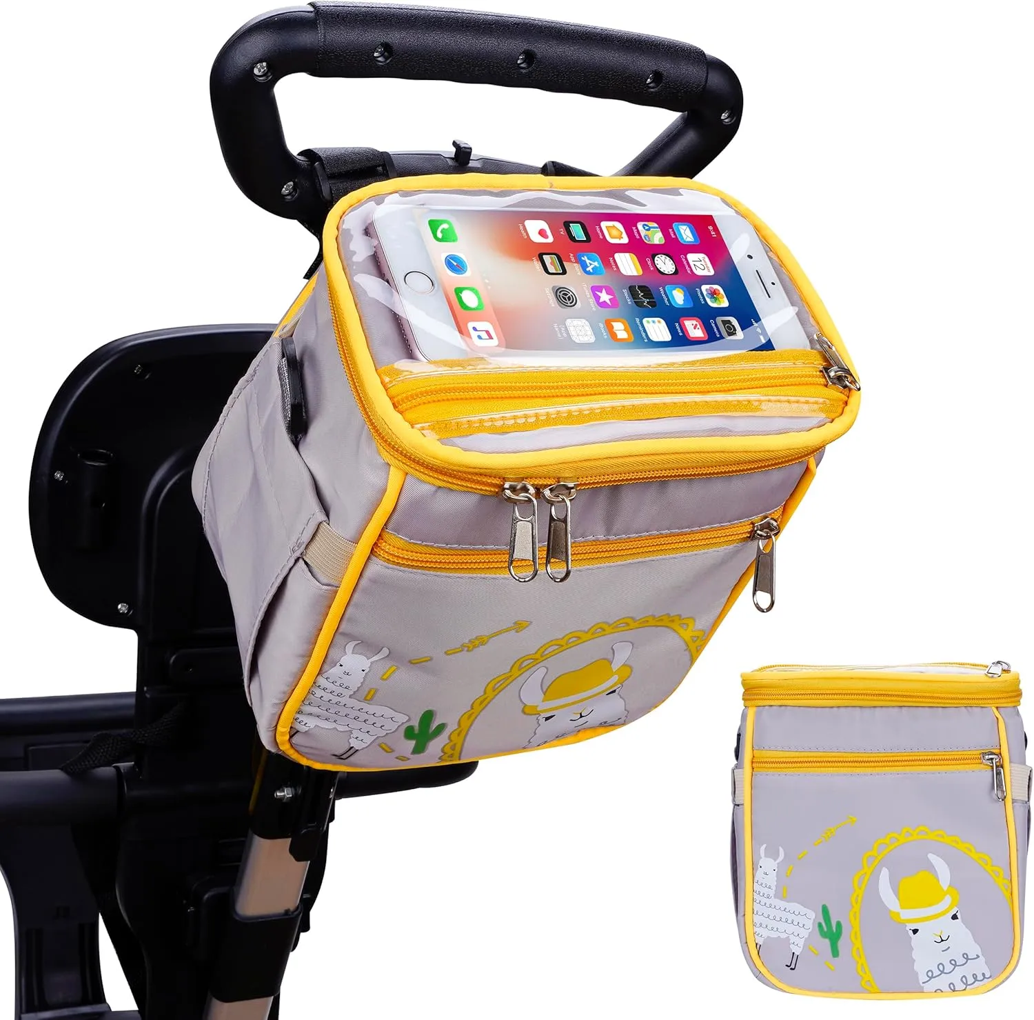 Baby Stroller Organizer BagSmall Diaper Bag - Universal Stroller Organizer With Insulated Cup Holder,Pocket With Baby Wipes DispenserAdjustable Shoulder Strap(Grey)