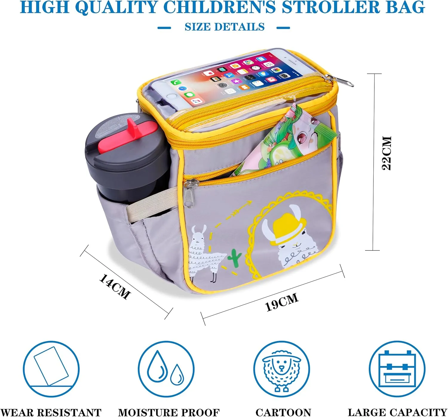 Baby Stroller Organizer BagSmall Diaper Bag - Universal Stroller Organizer With Insulated Cup Holder,Pocket With Baby Wipes DispenserAdjustable Shoulder Strap(Grey)