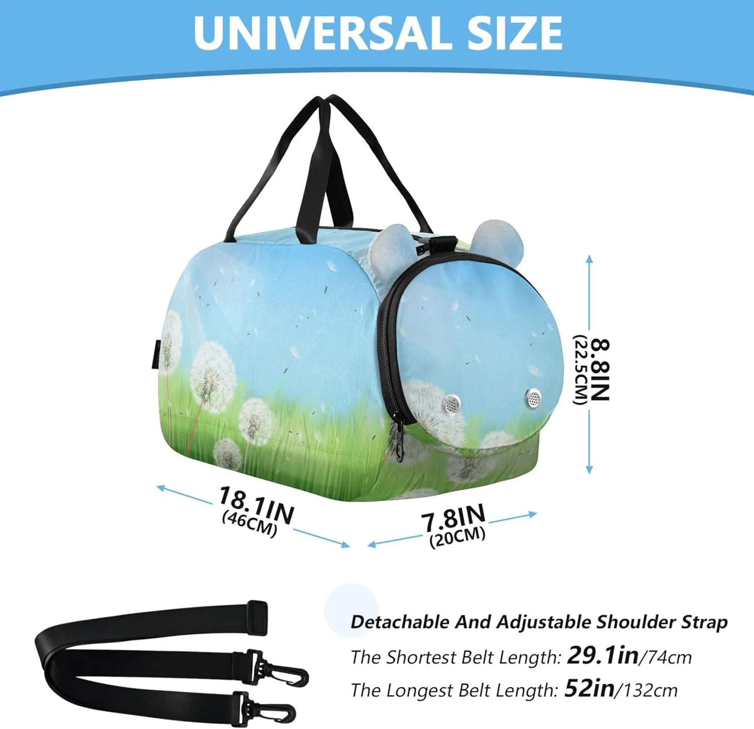Beautiful Spring Dandelions Girls Tote Duffle Bags Travel Weekend Duffel Overnight Boys Carry on Duffel Bag Dance Duffle Bag