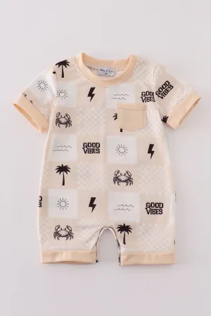 Beige Summer Vibes Patchwork boy romper