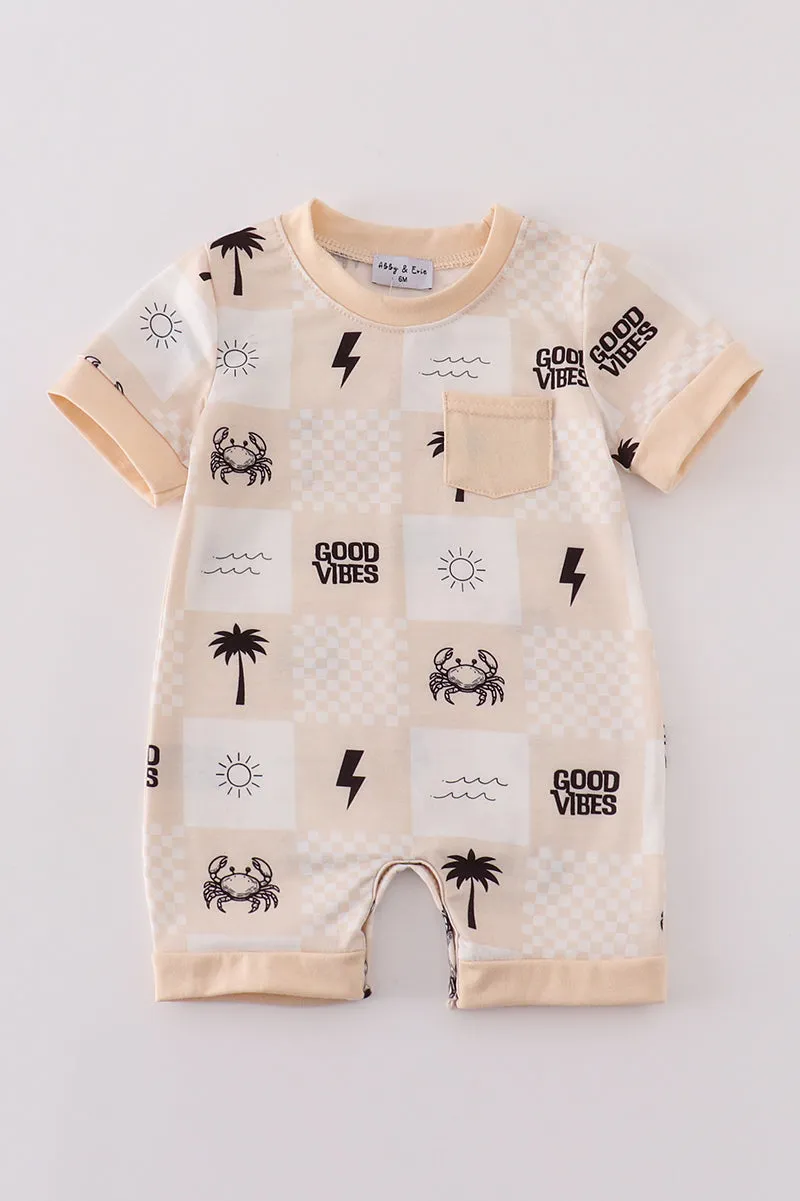 Beige Summer Vibes Patchwork boy romper