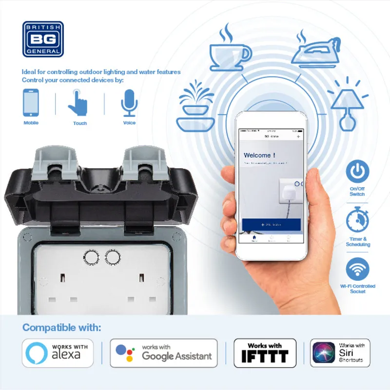 BG WP22/HC Nexus Smart IP66 Weatherproof Double Switched 13A Socket with Smart Control