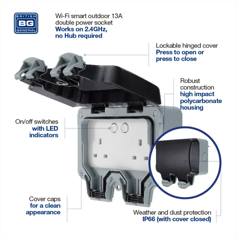 BG WP22/HC Nexus Smart IP66 Weatherproof Double Switched 13A Socket with Smart Control