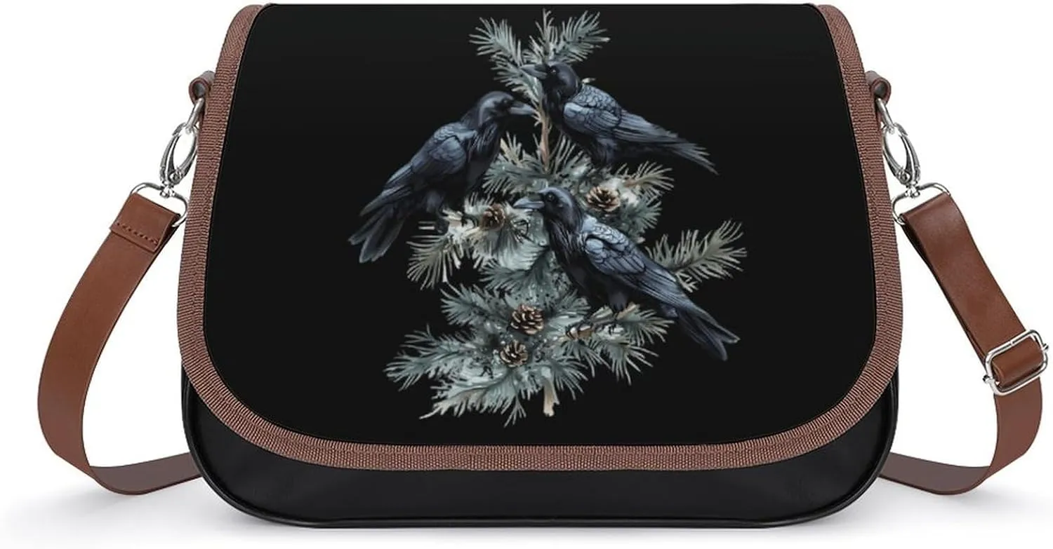 Black Ravens Perched on The Branches Fashion Crossbody Bags for Women Lightweight Shoulder Handbags Travel Purse with Strap Custom Gifts