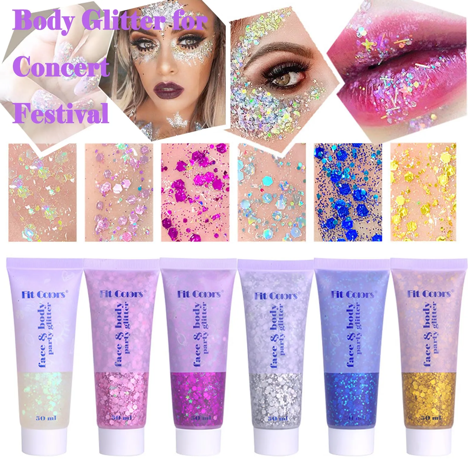 Body Glitter Face Glitter Gel: Singer Concerts Disco Festival Rave Accessories Face Glitter Makeup 100ml Chunky Sequins Mermaid Face Body Hair Glitter Gel (2 Pink)
