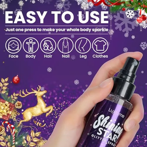 Body Glitter Spray，Glitter Hairspray，Purple Body Glitter Spray,Quick-Drying and Waterproof Glitter Hairspray,Nozzles are not easily clogged，Long-Lasting Body Shiny Spray for Stage Makeup, 3.38Oz