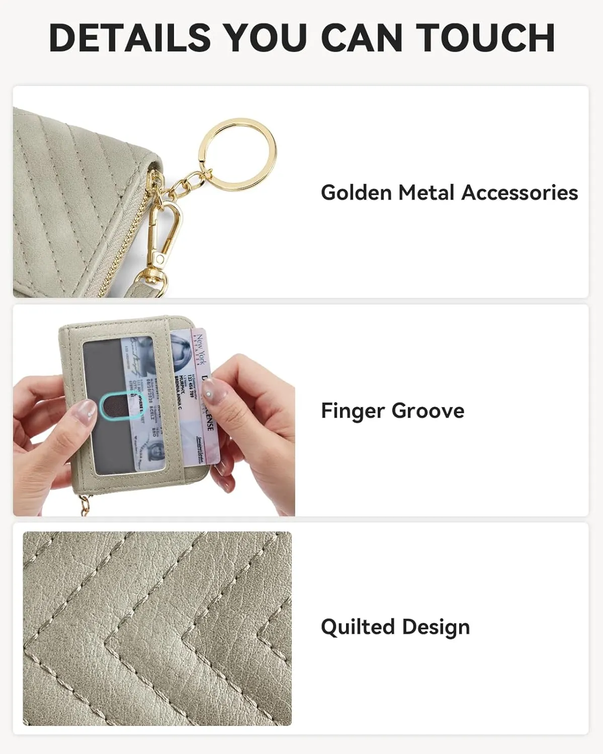 BOSTANTEN Credit Card Holder Wallet RFID Blocking Leather Small Wallet for Women Zipper Keychain Wallet with Wristlet Grey