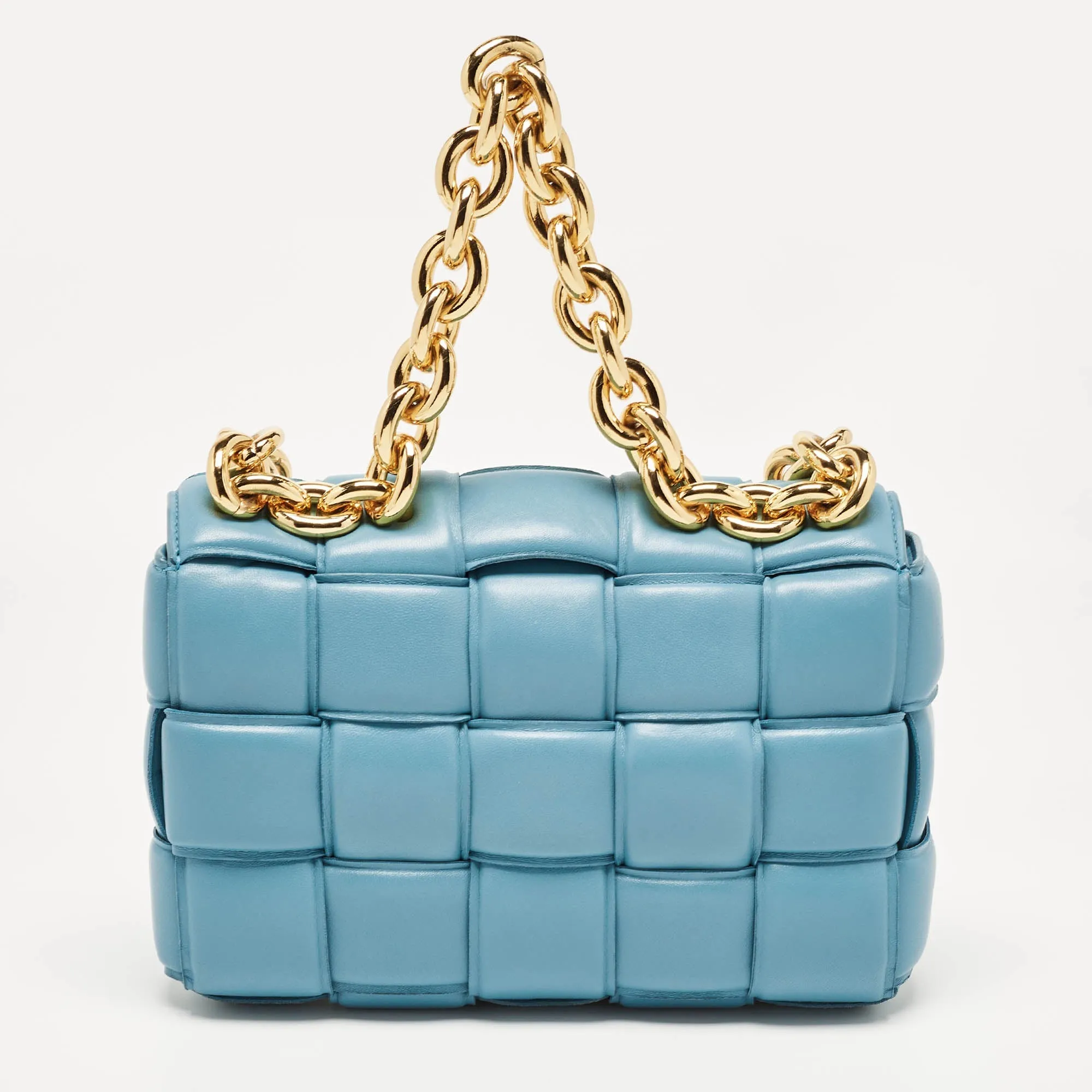 BOTTEGA VENETA Blue Padded Leather Chain Cassette Shoulder Bag