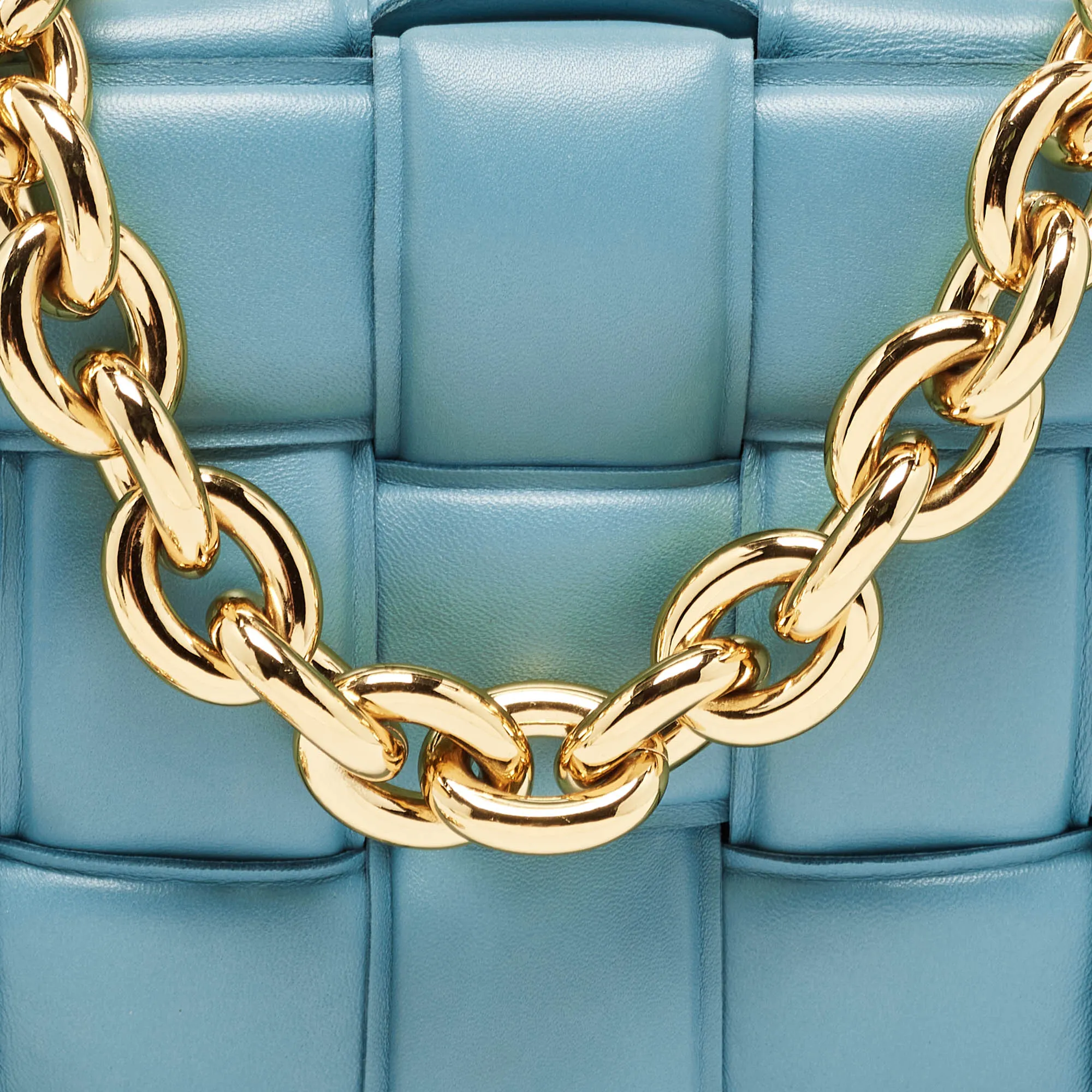 BOTTEGA VENETA Blue Padded Leather Chain Cassette Shoulder Bag