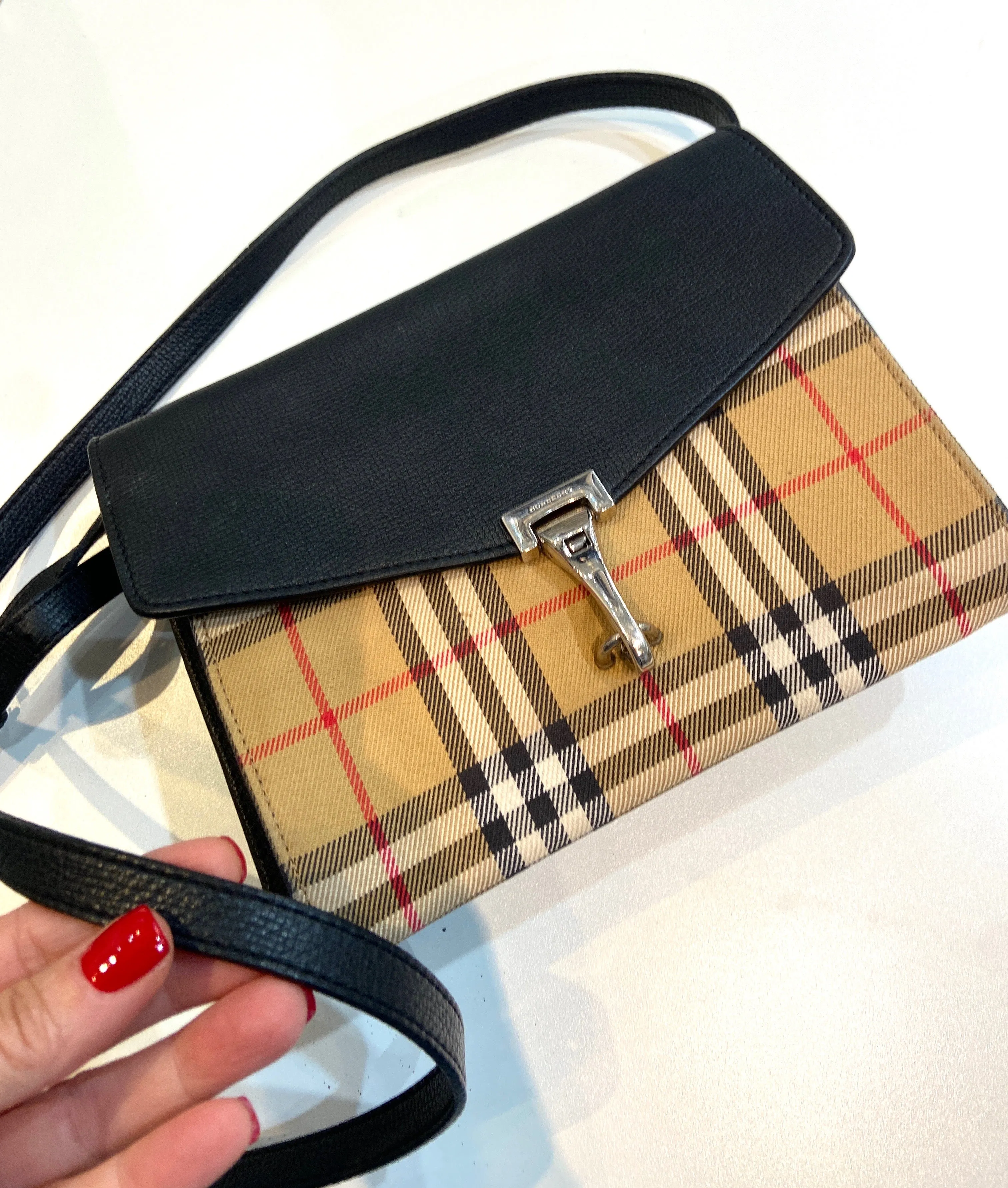 BURBERRY CALFSKIN VINTAGE CHECK SMALL MACKEN CROSSBODY BAG