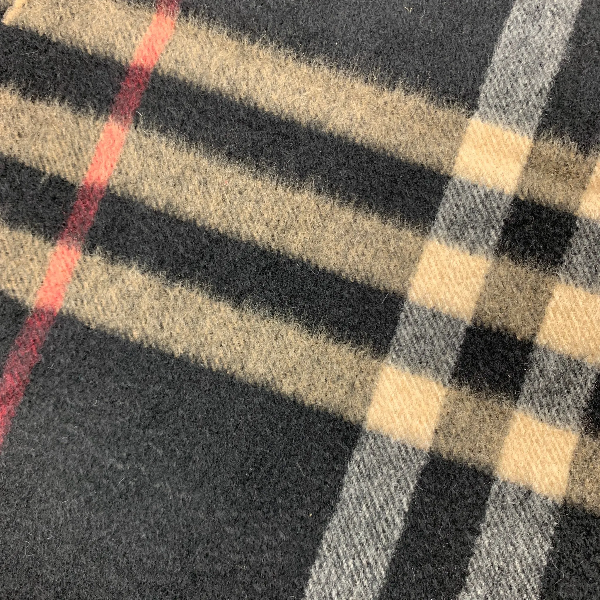 BURBERRY LONDON Black & Tan Plaid Cashmere Scarf