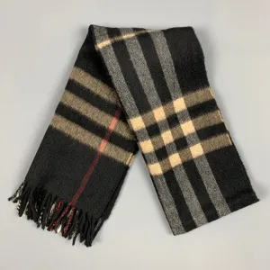 BURBERRY LONDON Black & Tan Plaid Cashmere Scarf