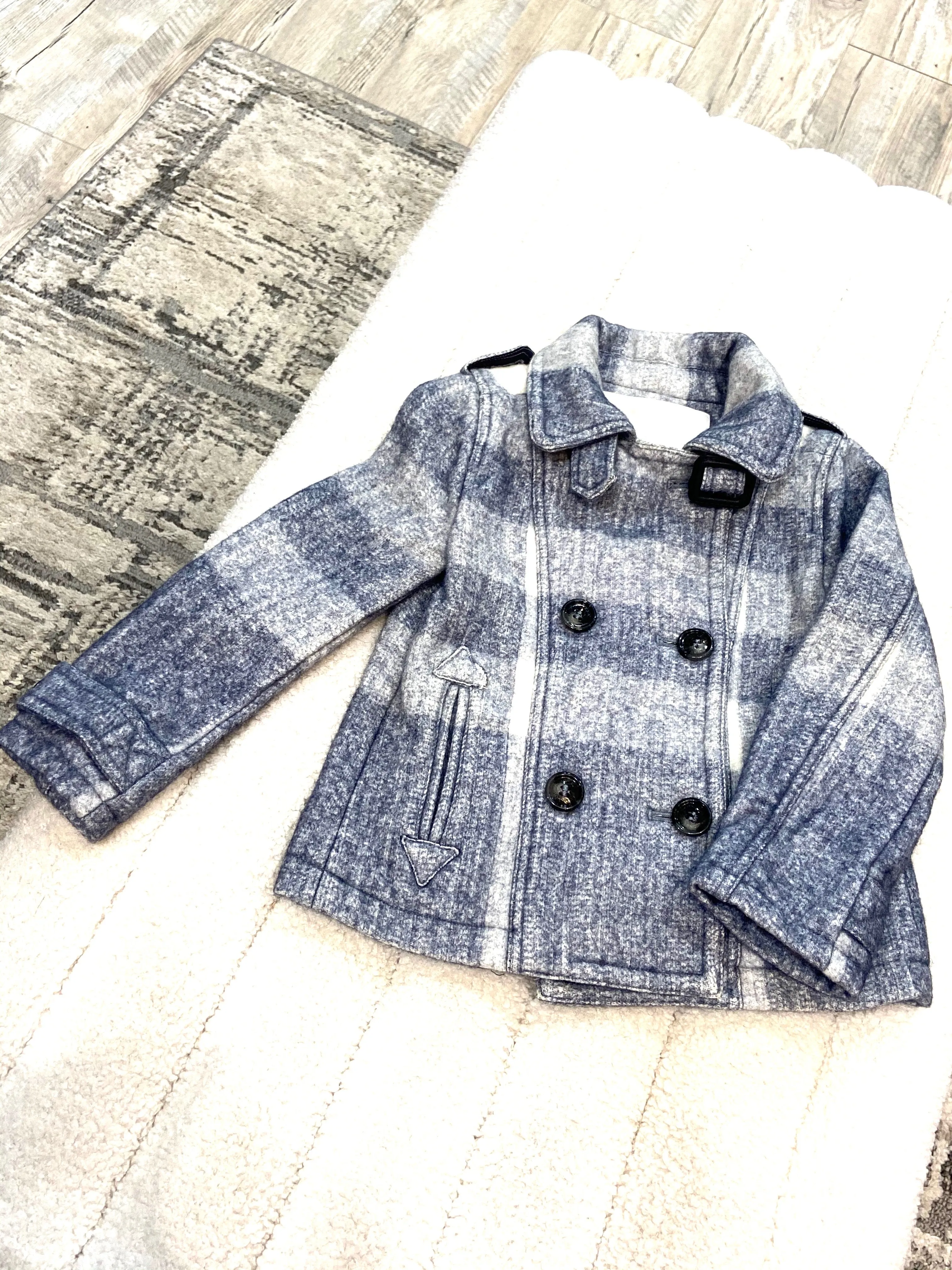 BURBERRY TODDLER BLUE PLAID PEA COAT