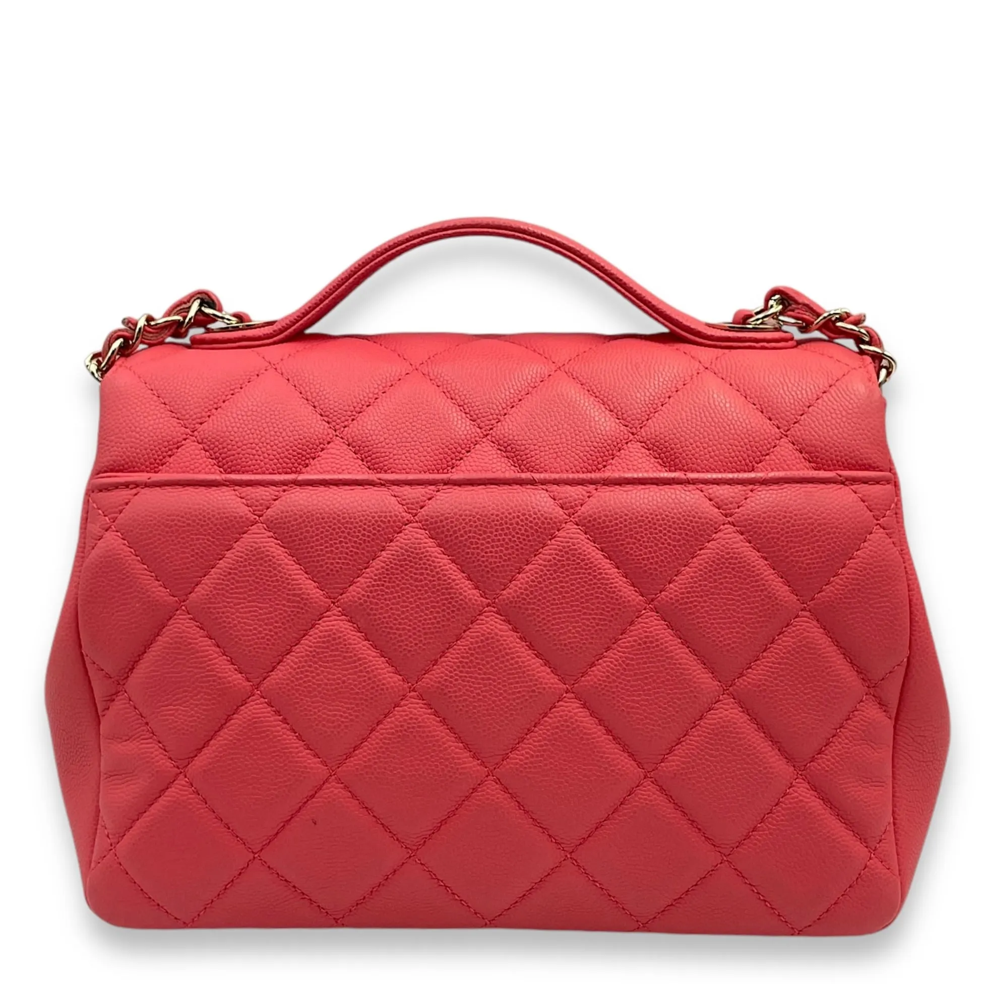 Business Affinity Flap Medium Coral Crossbody Bag in Caviar Leather, Gold hardware