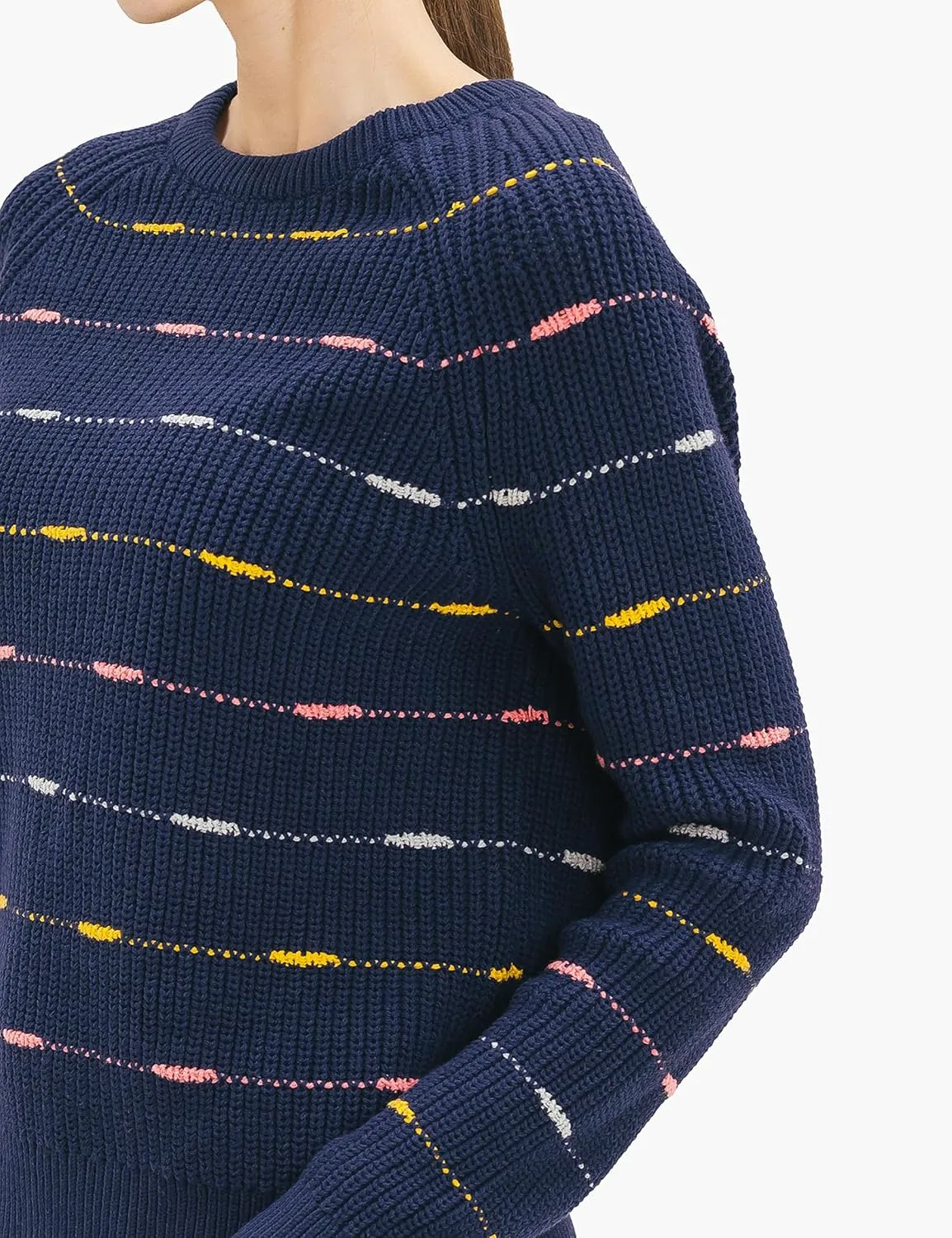 Cable Stitch Women's Dotted Stripe Sweater - Crewneck Long Sleeve Knitted Pullover Top