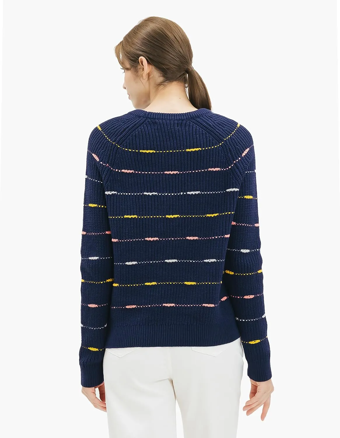 Cable Stitch Women's Dotted Stripe Sweater - Crewneck Long Sleeve Knitted Pullover Top