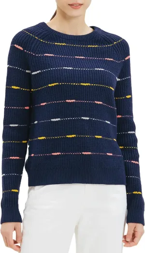 Cable Stitch Women's Dotted Stripe Sweater - Crewneck Long Sleeve Knitted Pullover Top