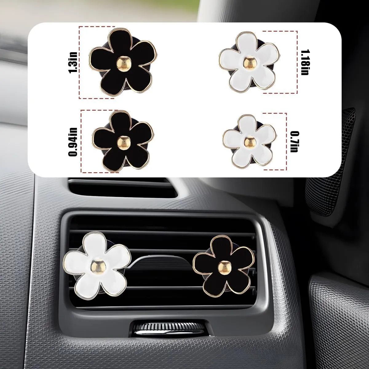 Car Accessories Set, 10PCS Vehicle Kit with Steering Wheel Cover Seatbelt Pad Cup Holder Mat Start Button Ring Sticker Flower Air Vent Clip, Universal Automotive Interior Ornament (Black)