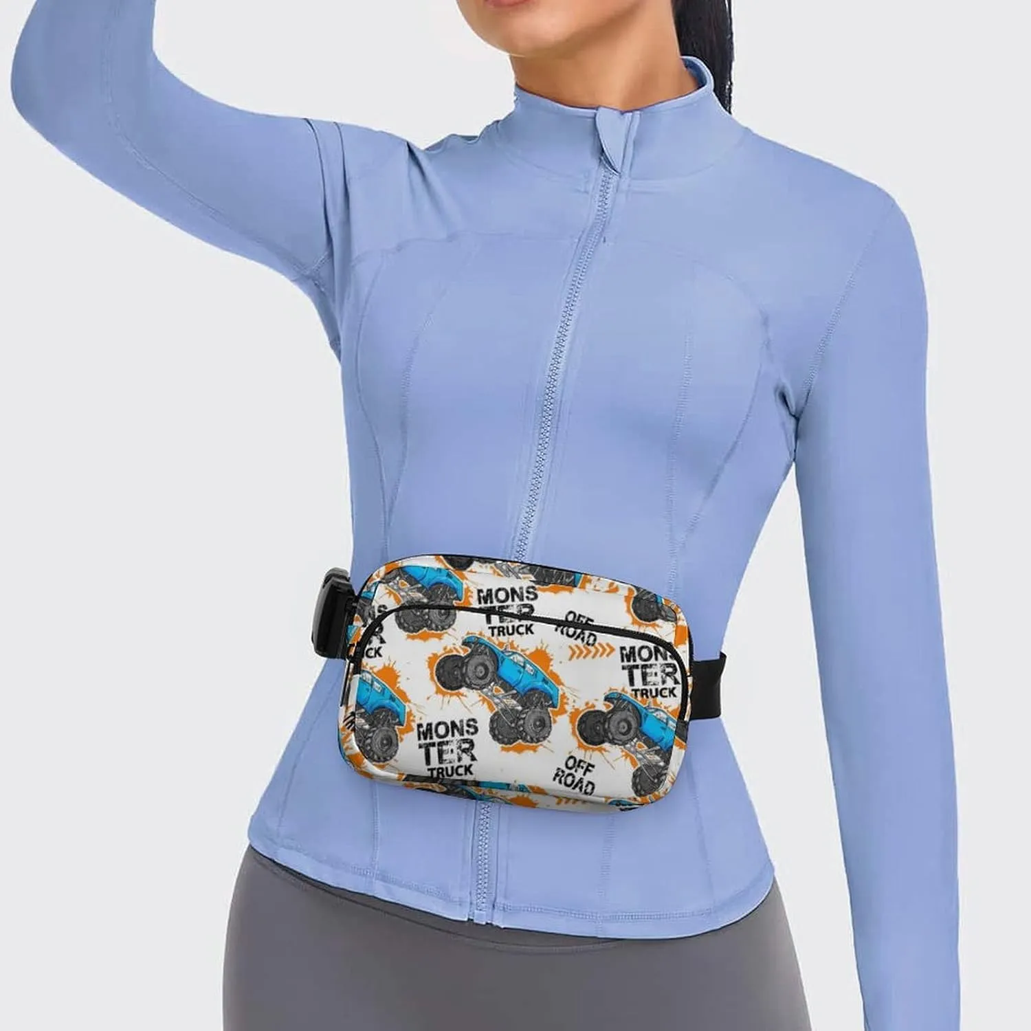 Cartoon Monster Truck Car Belt Bag Fanny Pack Crossbody Trace of Tire Fashion Waist Packs With Adjustable Strap For Men Women Travel Hiking Cycling Running